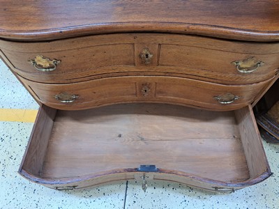 27093225h - Chest of drawers, baroque, around 1760, solid oak, orig. brass fittings, orig. box locks, ...