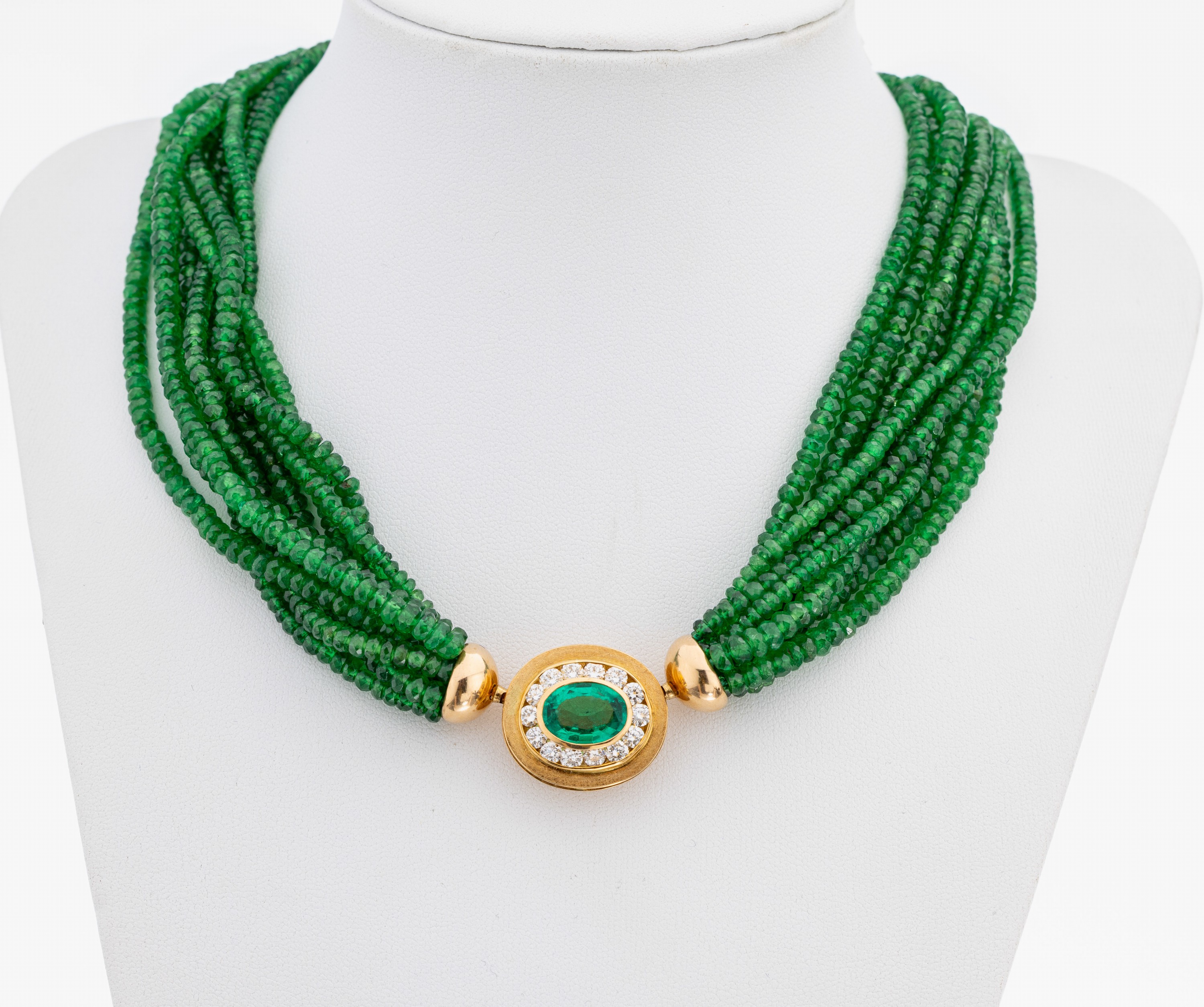 Image 27093512 - 18 kt Gold Smaragd-Brillant-Collier, GG 750/000, qualitätvolle Verarbeitung, 9-rhg. ...