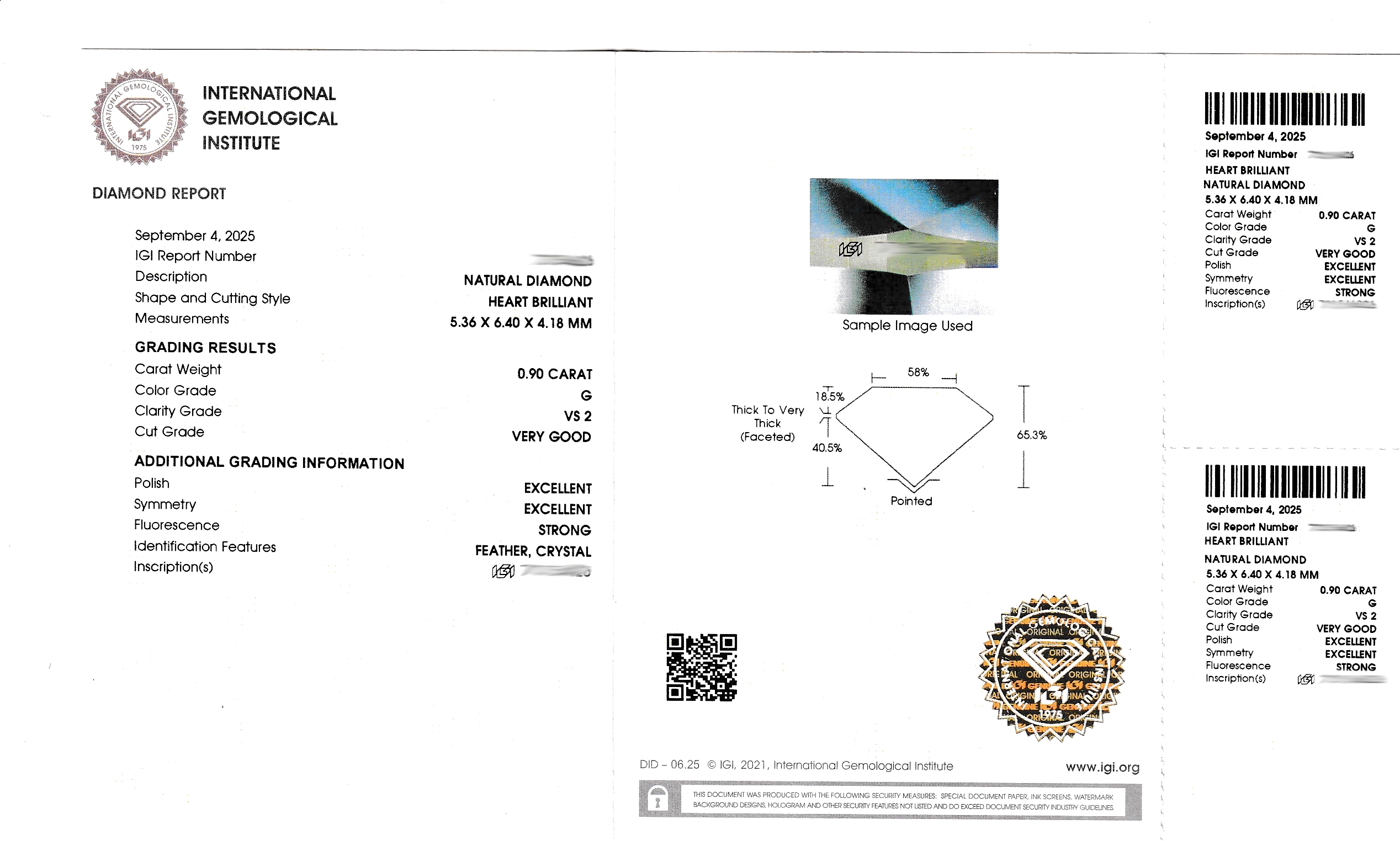 Detail d: Loser Diamant, 0.90 ct feines Weiß(G)/vs2, facett. Herz, eingeschweißt, IGI-Expertise