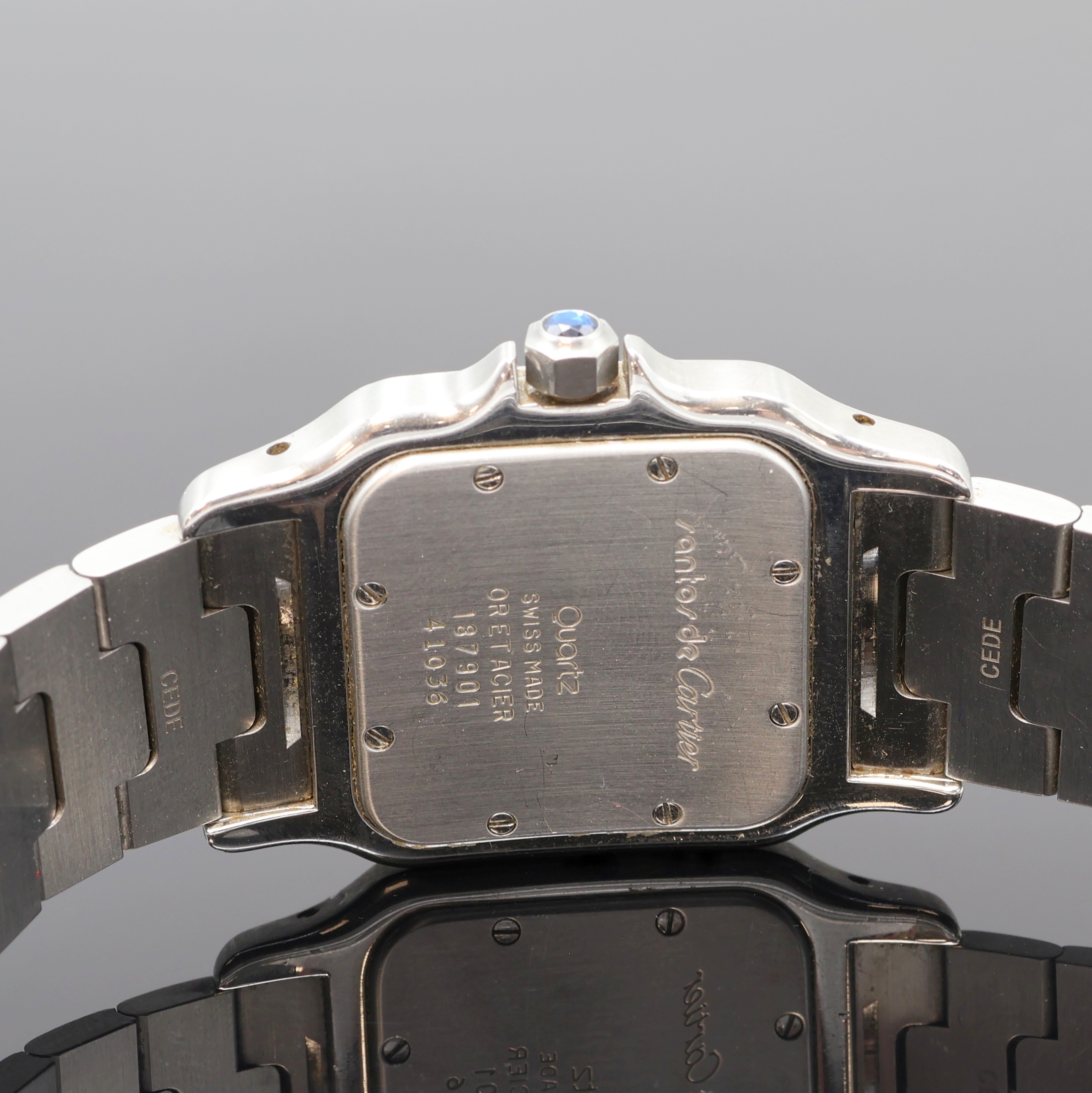 Detail f: CARTIER Santos Armbanduhr Referenz 187901, Schweiz um 1995, quarz, Edelstahl/Gold komb. inkl. orig. Gliederband m. dopp. Faltschl., Schmuckkrone, ...