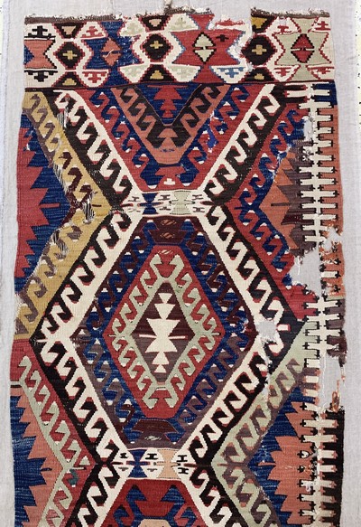 27093554a - Karakecili Kelim antik, Türkei, 19.Jhd, Wolle auf Wolle, ca. 274 x 86 cm, EHZ: 4, ...