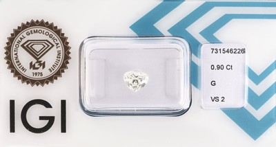 Image Loser Diamant, 0.90 ct feines Weiß(G)/vs2, facett. Herz, eingeschweißt, IGI-Expertise