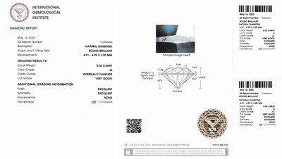 27093563d - Loser Brillant, 0.50 ct feines Weiß (G)/lupenrein, eingeschweißt, IGI Expertise anbei