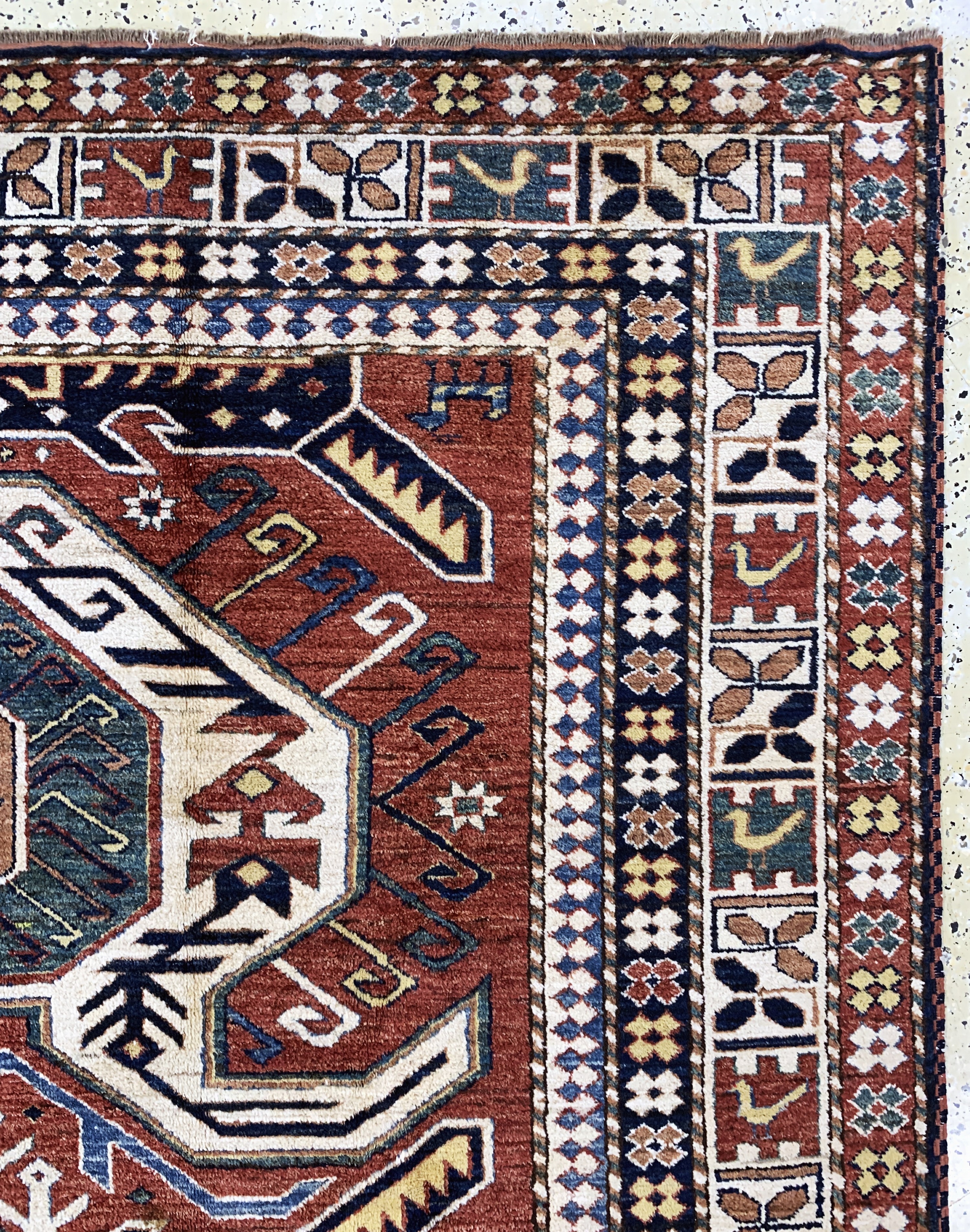 Detail d: "Schild-Kazak"neugeknüpft, Pakistan, Ende 20.Jhd, Wolle auf Wolle, ca. 257 x 205 cm, EHZ: 1-2