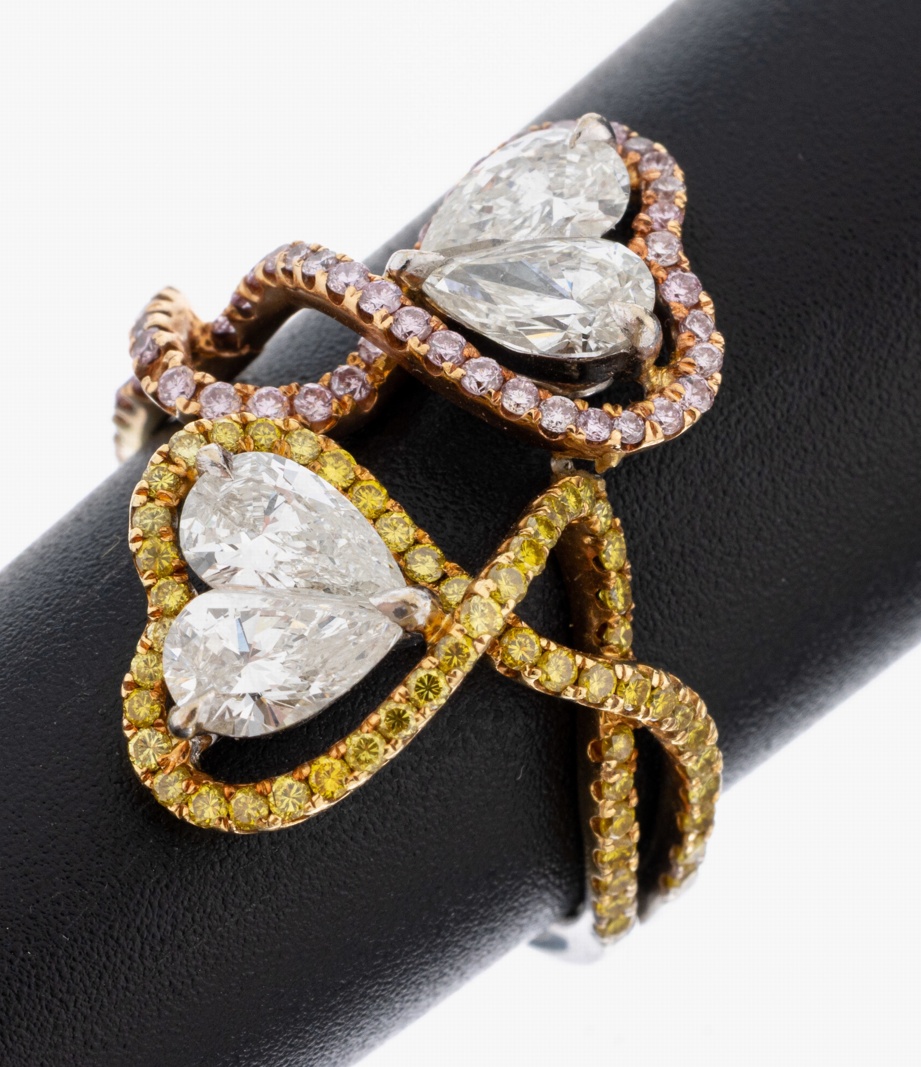 Image 27093862 - 18 kt Gold Diamant-Ring, GG/WG/RG 750/000, asym. Ringkopf, 4 Diamant-Tropfen zus. ca. ...