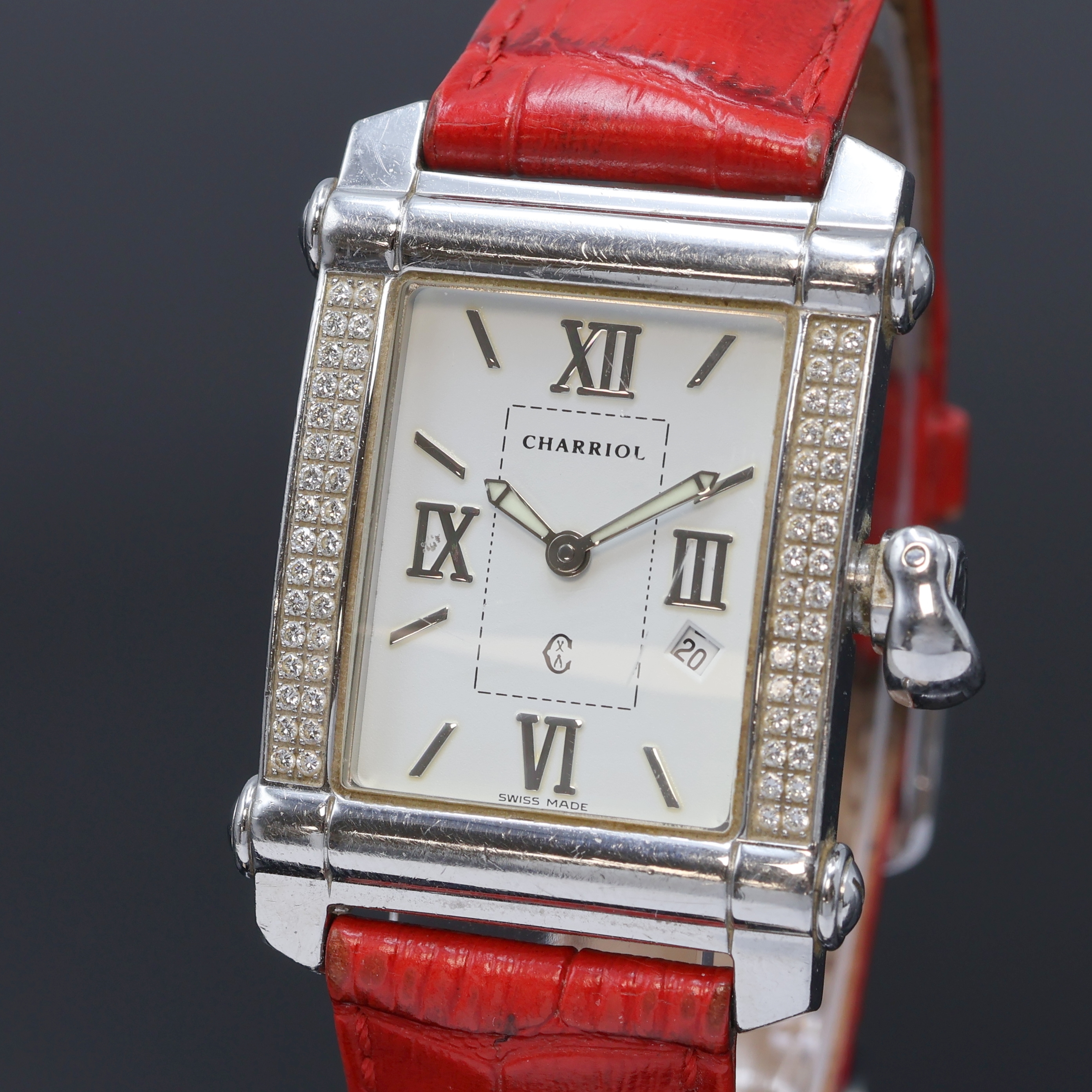 Detail a: PHILIPPE CHARRIOL Columbus Armbanduhr mit Diamanten Referenz CCSTRH8, Schweiz um 2000, quarz, Edelstahlgeh., Boden 4-fach verschr., Geh. teils aufw. ...
