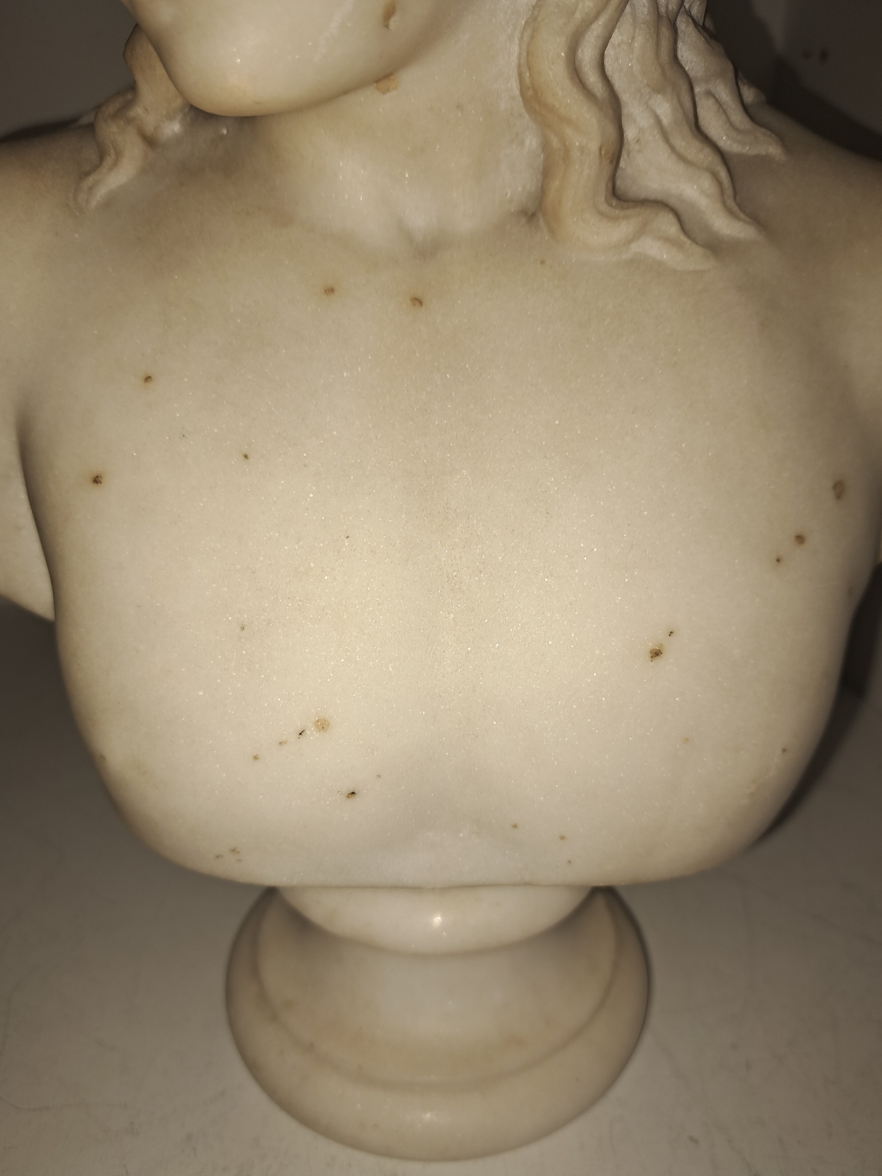 Detail i: Büste des Antinoos, nach antikem Vorbild, um 1900, Alabaster, gewelltes Haar, profilierter Sockel, zweiteilig, H. 34 cm B. ca. 24 cm