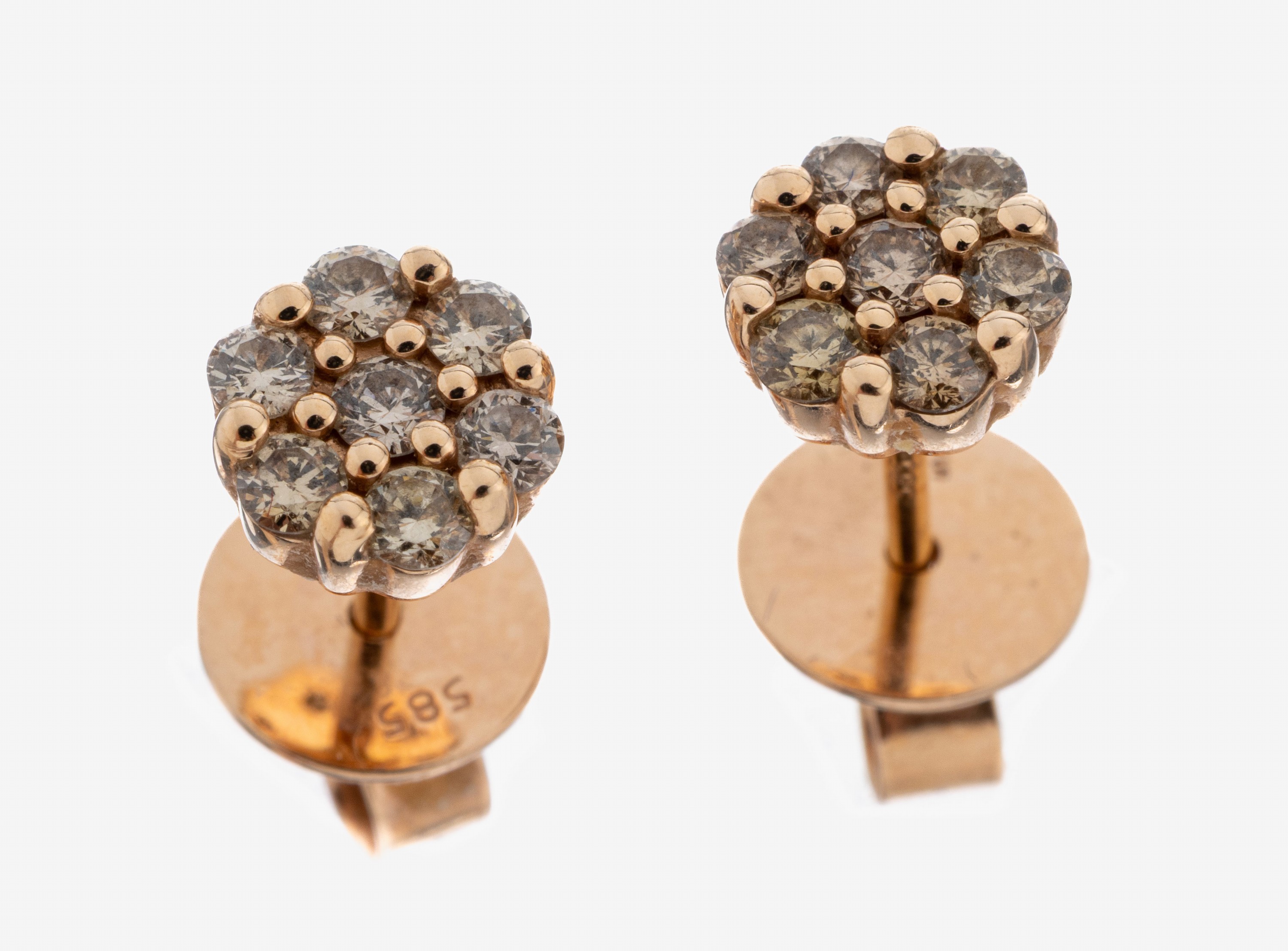 Image 27093914 - Paar 14 kt Gold Brillant-Ohrstecker, RoseG 585/000, 14 Brillanten zus. ca. 0.50 ct ...