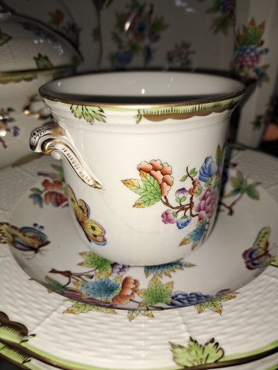 27093901i - Speiseservice, Herend, Viktoria, 6 Speiseteller, 6 Suppenteller, Sauciere, ...
