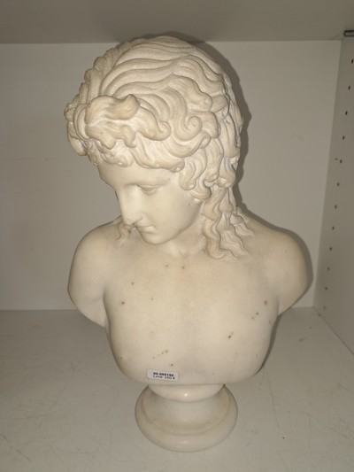 27093903a - Büste des Antinoos, nach antikem Vorbild, um 1900, Alabaster, gewelltes Haar, ...
