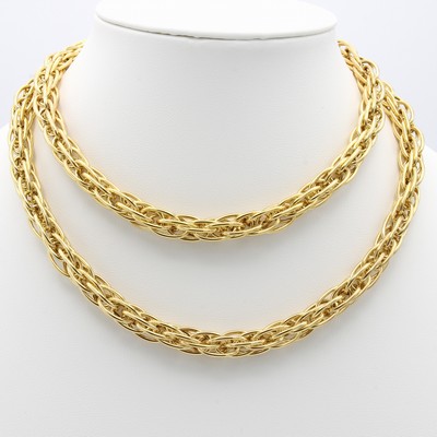 27094721a - Massives Collier, GG 750/000, ovale Doppel- ankerglieder, Karabinerschl., B. ca. 8 mm, ...