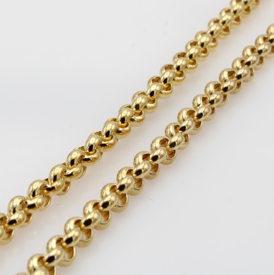 27095035a - Massive Erbskette, GG 750/000, B. ca. 5 mm, Karabinerschl., L. ca. 45 cm, Handarbeit aus ...