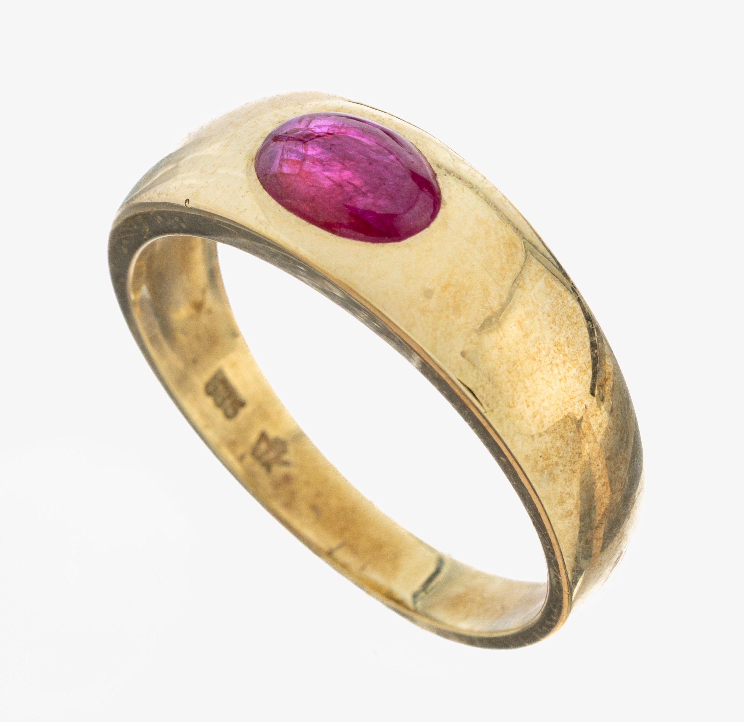 Image 27095666 - 14 kt Gold Rubin-Bandring, GG 585/000, ovaler Rubincabochon ca. 1.10 ct, RW 57, ca. 5.2 ...