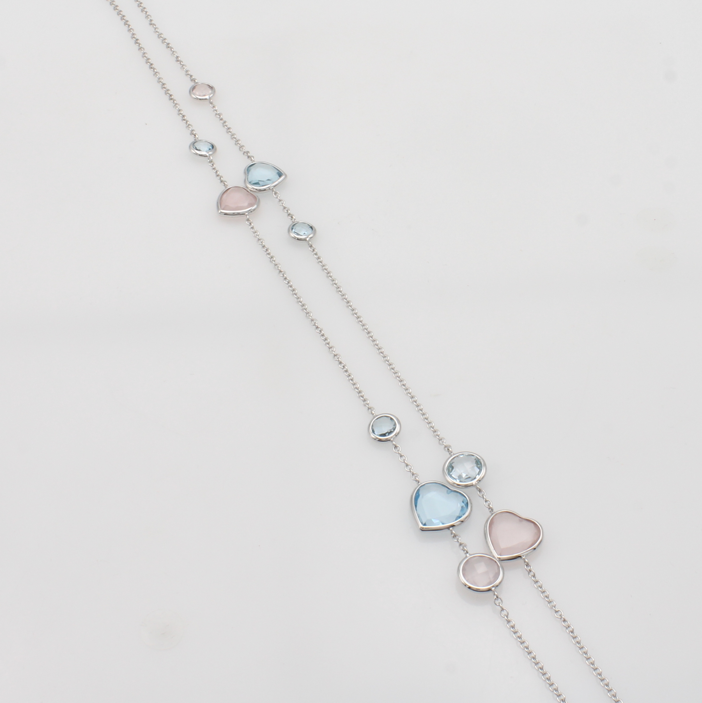 Image 27096138 - Lange Kette mit Farbsteinen, WG 585/000, Blautopase (beh.) u. Rosenquarze, L. ca. 90 cm ...