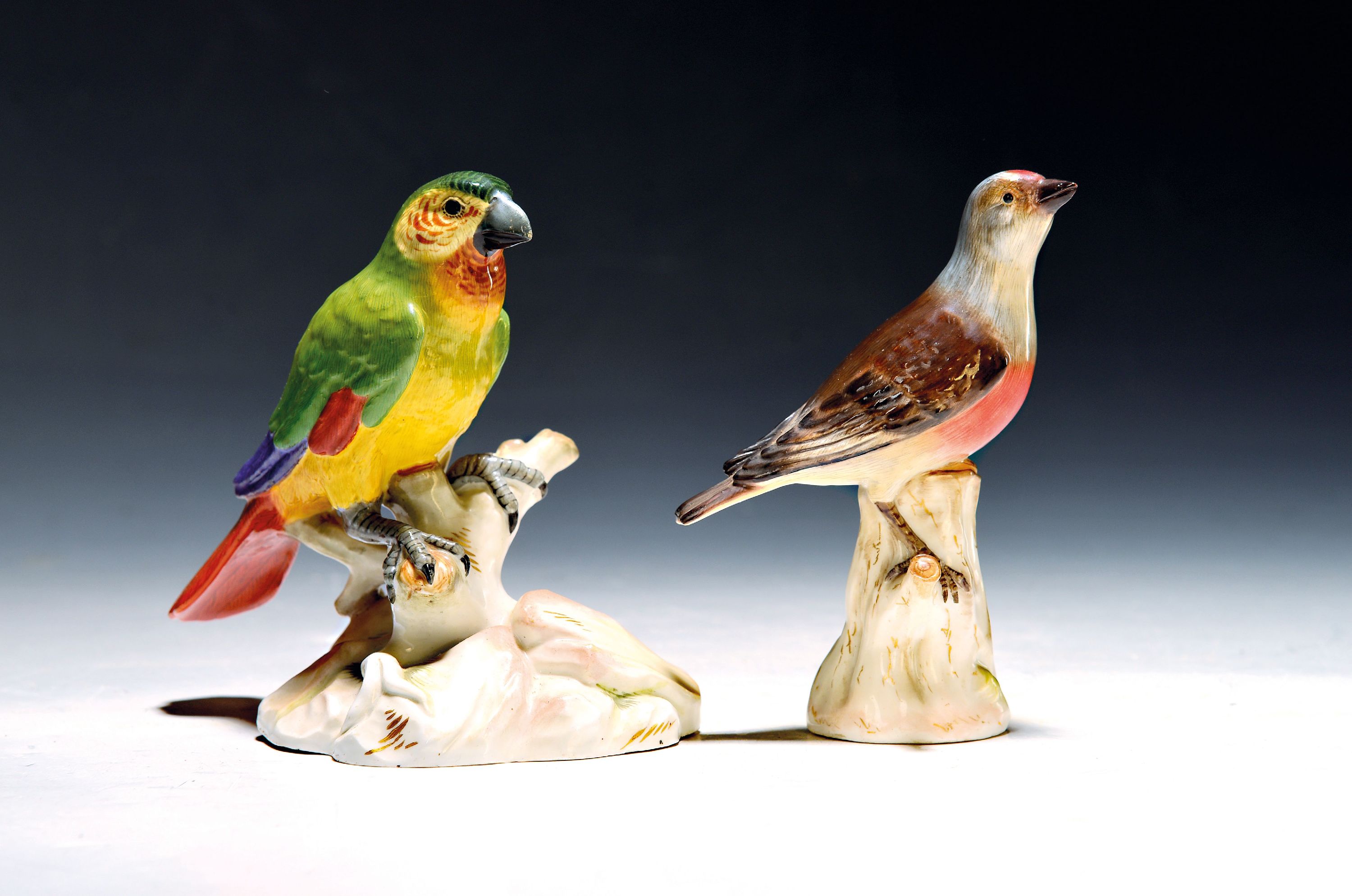 Image 27096148 - 2 Porzellanfiguren Vögel, Meissen, Entw. Leuteritz und Kaendler, Knaufzeit, Porzellan, ...