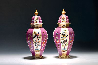 Image Pair of lidded vases in the Meissen style, probably Meyer & Sohn, Dresden, late 19th ...