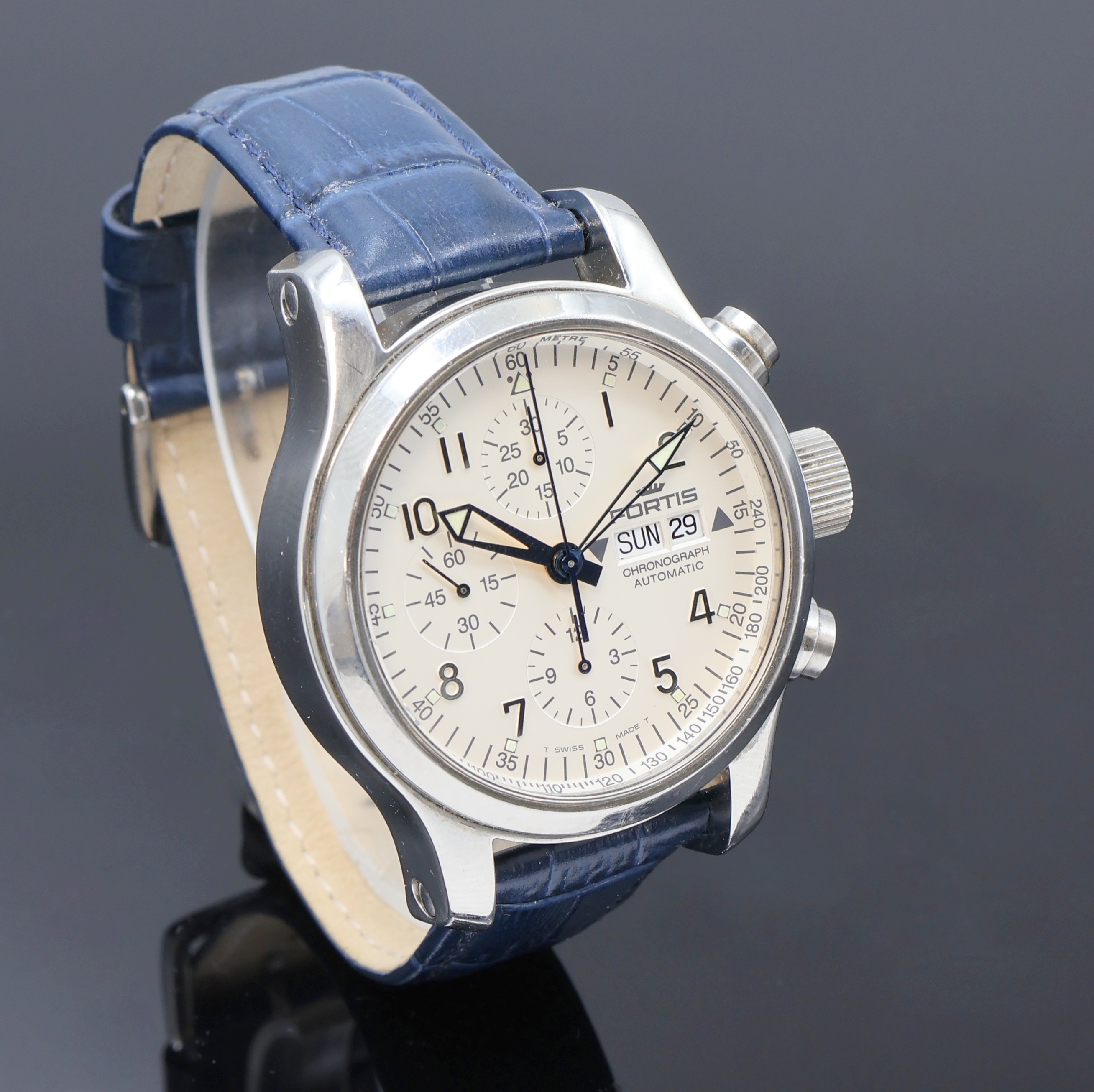 Detail b: FORTIS B42 Herrenarmbanduhr mit Chronograph Referenz 635.10.141.1, Schweiz um 2000, Automatik, beids. vergl. Edelstahlgeh., Boden und Krone verschr., ...