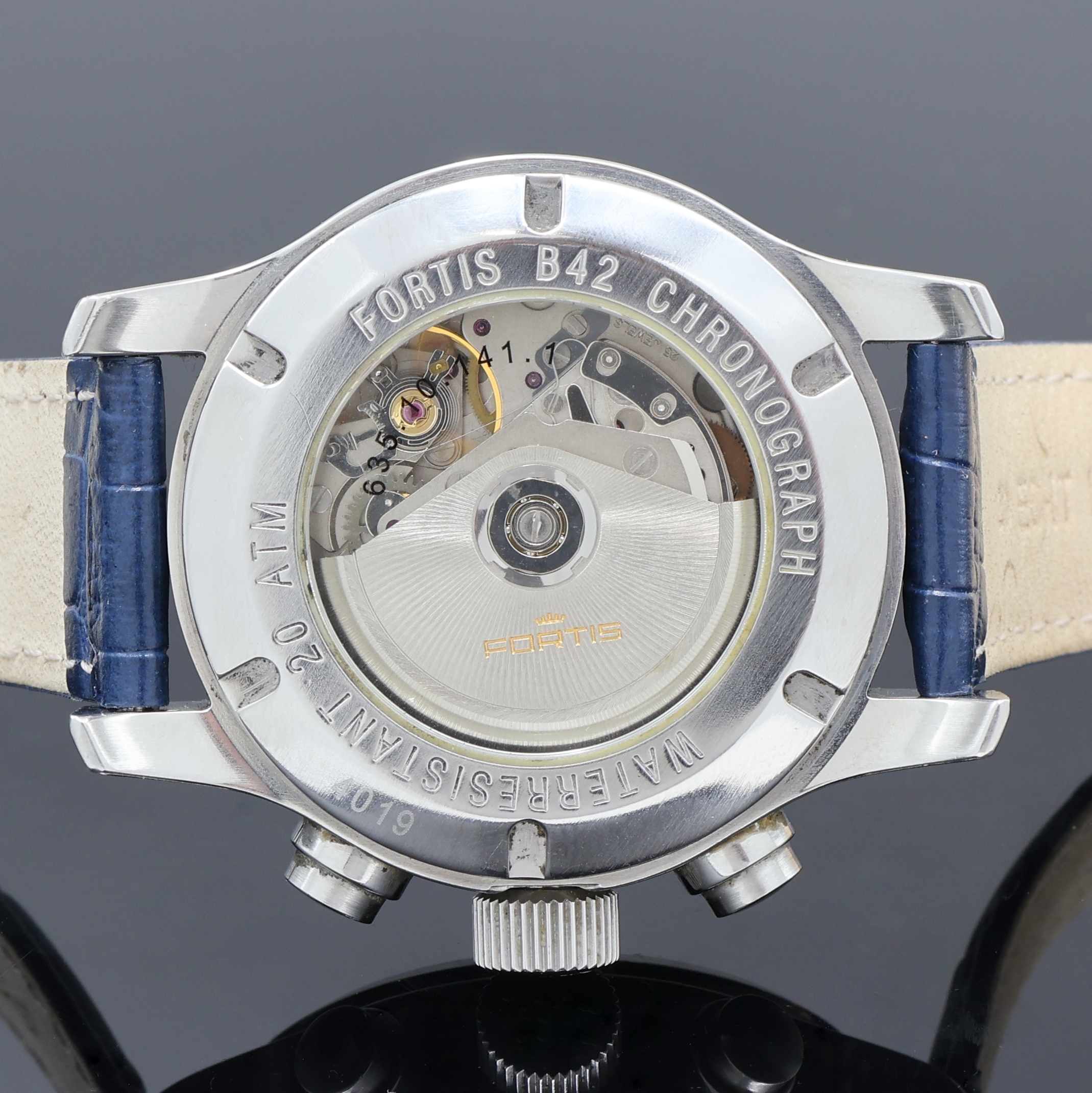 Detail e: FORTIS B42 Herrenarmbanduhr mit Chronograph Referenz 635.10.141.1, Schweiz um 2000, Automatik, beids. vergl. Edelstahlgeh., Boden und Krone verschr., ...