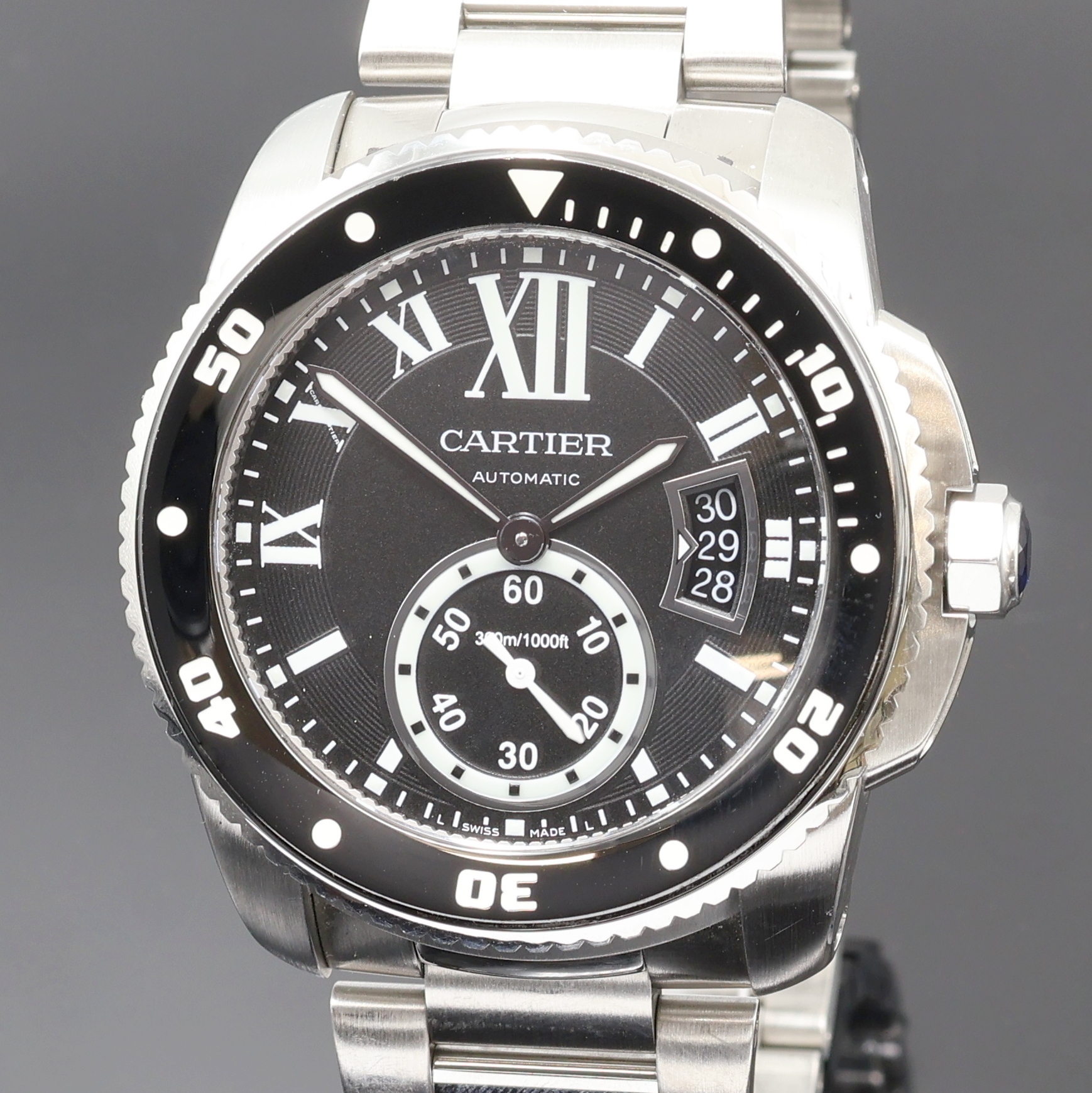 Detail a: CARTIER Armbanduhr Calibre de Cartier Diver Referenz 3729, Automatik, Schweiz um 2016, Edelstahlgeh. inkl. Gliederband m. dopp. Faltschl., Boden ...