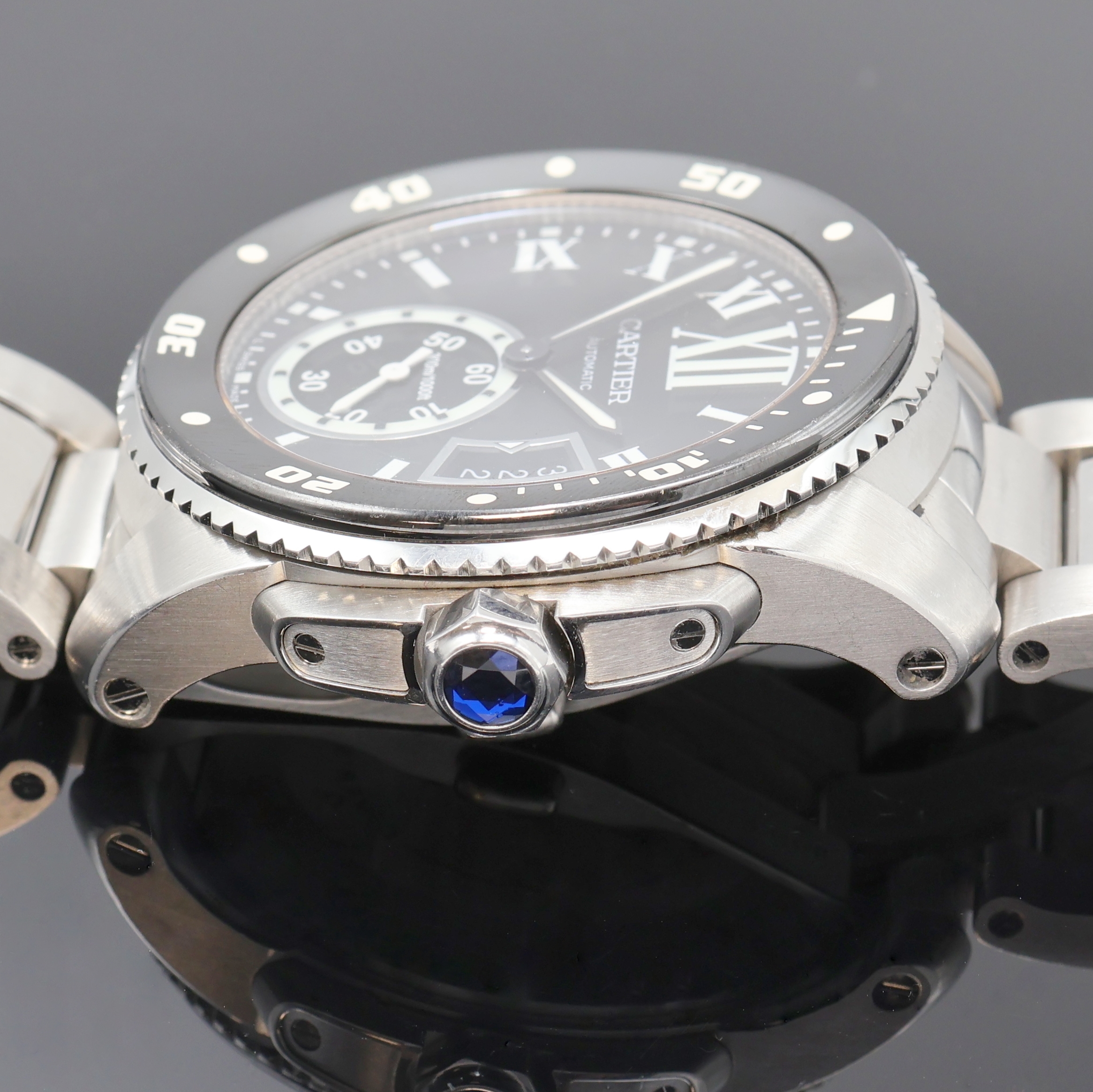Detail c: CARTIER Armbanduhr Calibre de Cartier Diver Referenz 3729, Automatik, Schweiz um 2016, Edelstahlgeh. inkl. Gliederband m. dopp. Faltschl., Boden ...