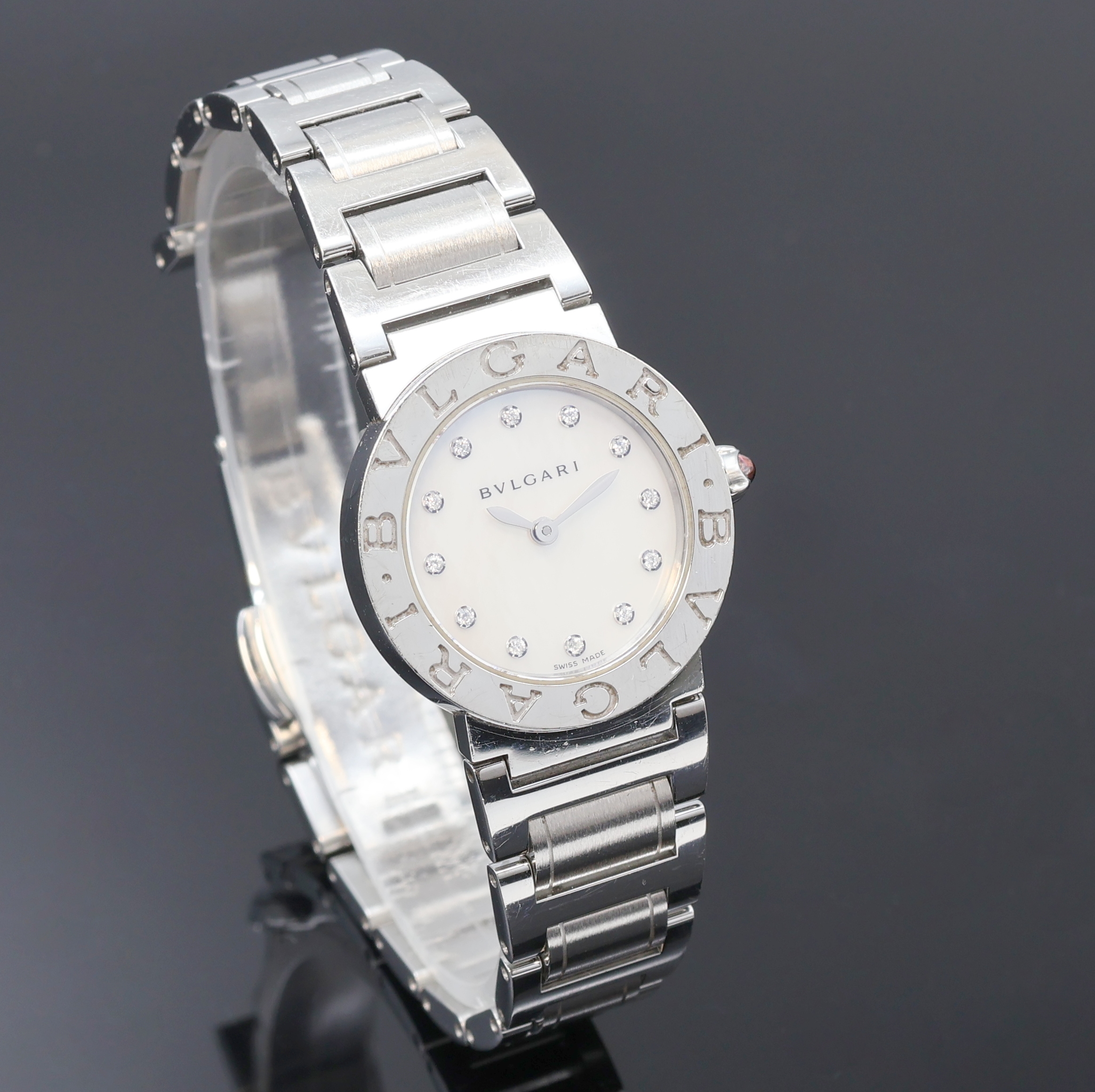 Detail b: BULGARI Damenarmbanduhr Referenz BBL26S, Schweiz um 2000, quarz, Edelstahlgeh. inkl. Gliederband m. dopp. Faltschl., Boden aufgedr., ...