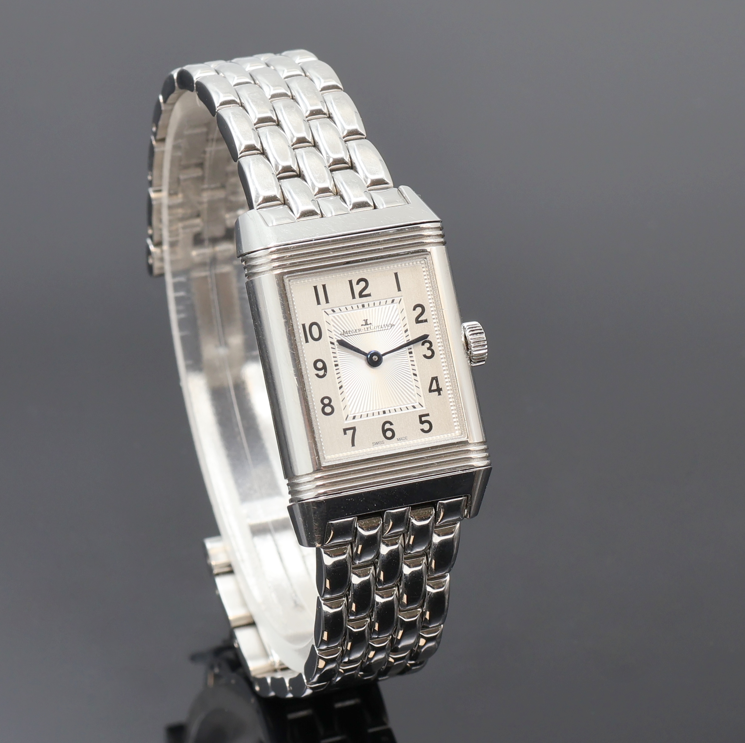 Detail b: Jaeger-LeCoultre Damenarmbanduhr Reverso Duetto Referenz 211.8.44, Handaufzug, Schweiz um 20152, um 180 Grad drehbares Edelstahl Wendegeh. inkl. ...