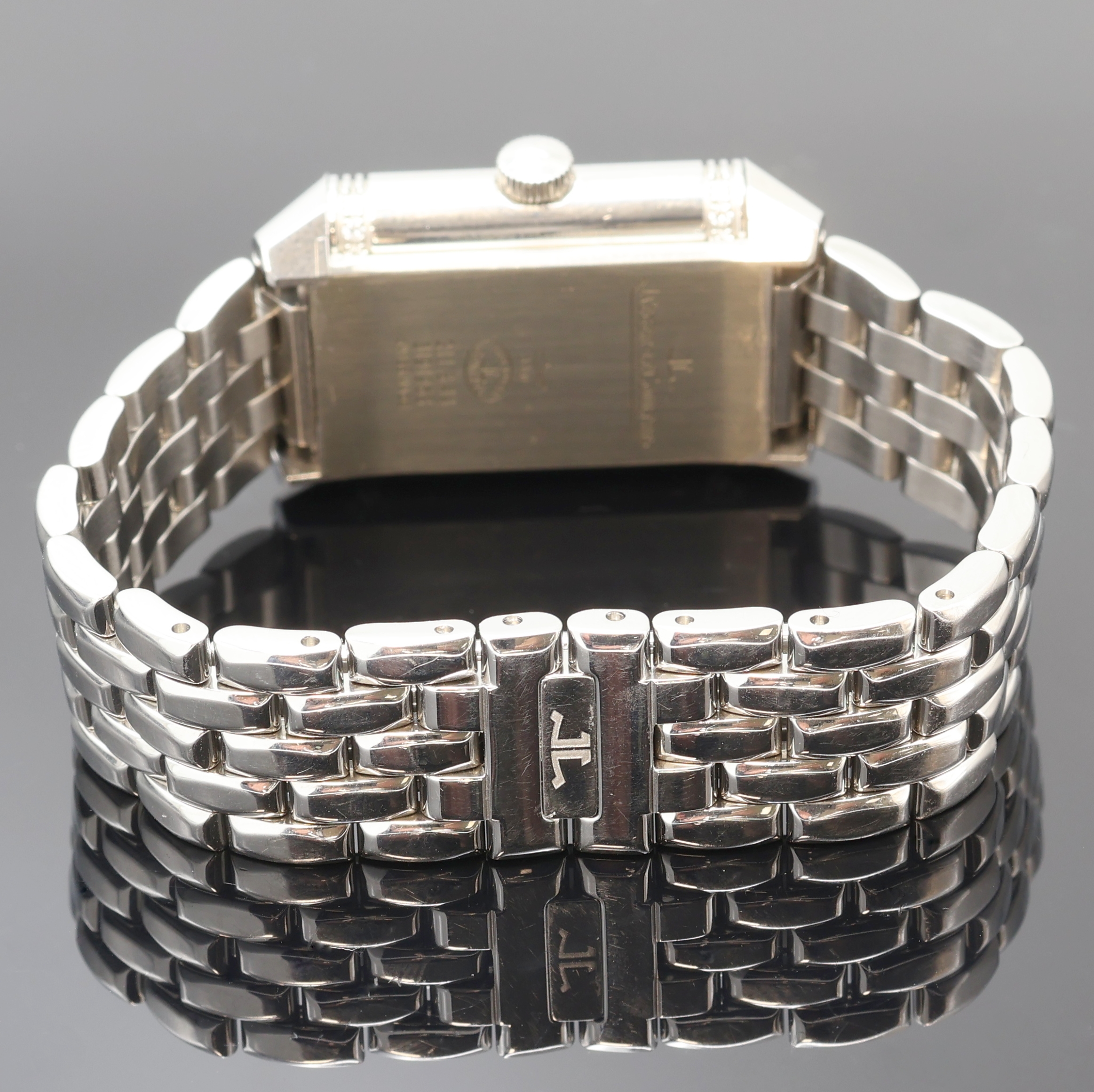 Detail c: Jaeger-LeCoultre Damenarmbanduhr Reverso Duetto Referenz 211.8.44, Handaufzug, Schweiz um 20152, um 180 Grad drehbares Edelstahl Wendegeh. inkl. ...