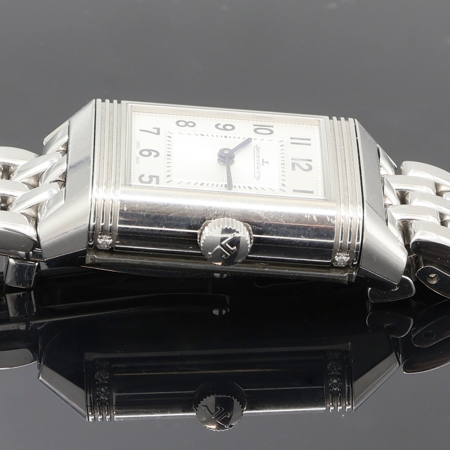 Detail d: Jaeger-LeCoultre Damenarmbanduhr Reverso Duetto Referenz 211.8.44, Handaufzug, Schweiz um 20152, um 180 Grad drehbares Edelstahl Wendegeh. inkl. ...