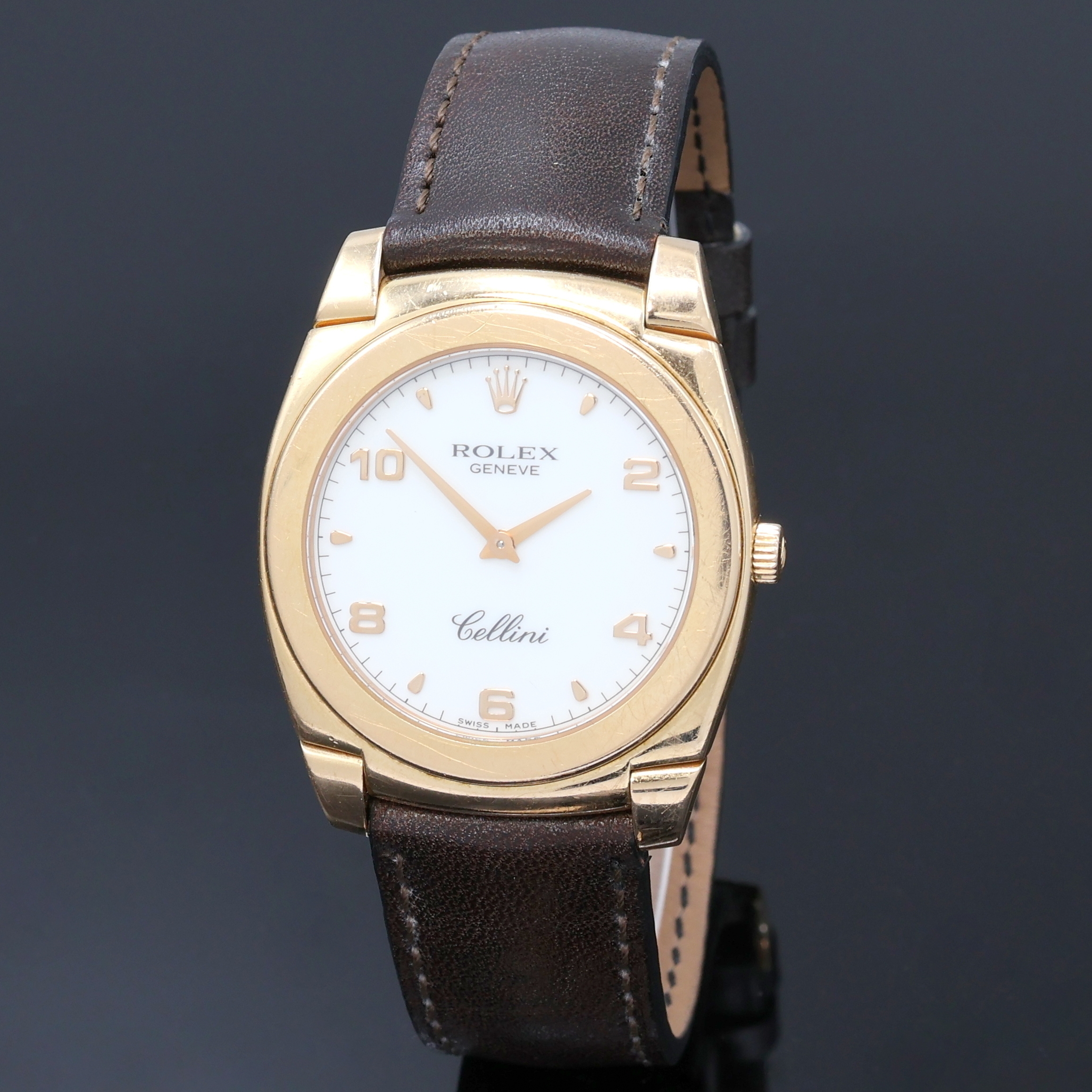 Detail a: ROLEX Cellini Herrenarmbanduhr "Cestello" in RG 750/000 Referenz 5330, Handaufzug, massives Goldgeh. inkl. Lederband m. orig. RG 750/000 ...