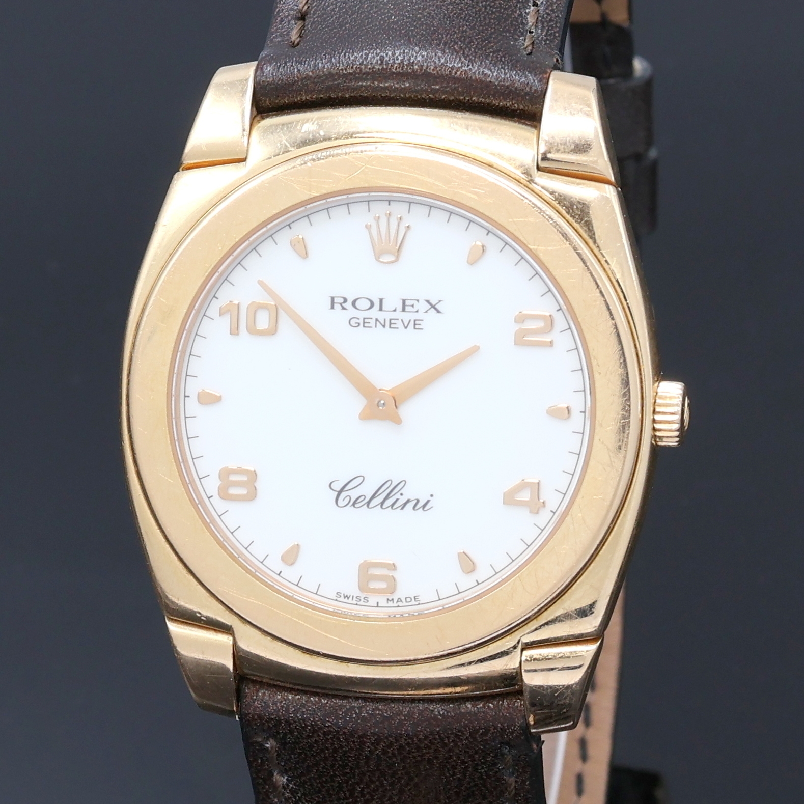 Detail b: ROLEX Cellini Herrenarmbanduhr "Cestello" in RG 750/000 Referenz 5330, Handaufzug, massives Goldgeh. inkl. Lederband m. orig. RG 750/000 ...