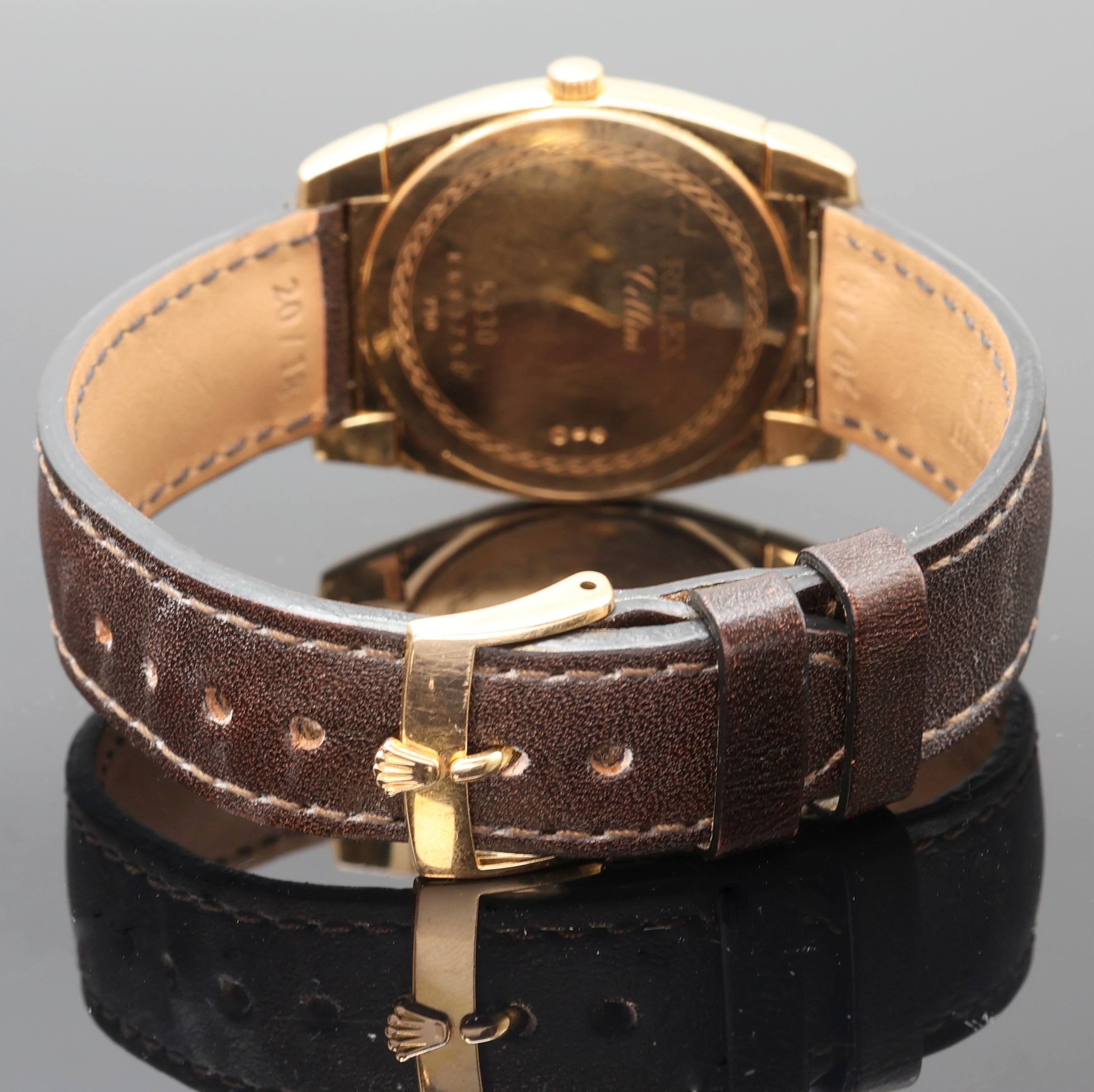 Detail d: ROLEX Cellini Herrenarmbanduhr "Cestello" in RG 750/000 Referenz 5330, Handaufzug, massives Goldgeh. inkl. Lederband m. orig. RG 750/000 ...