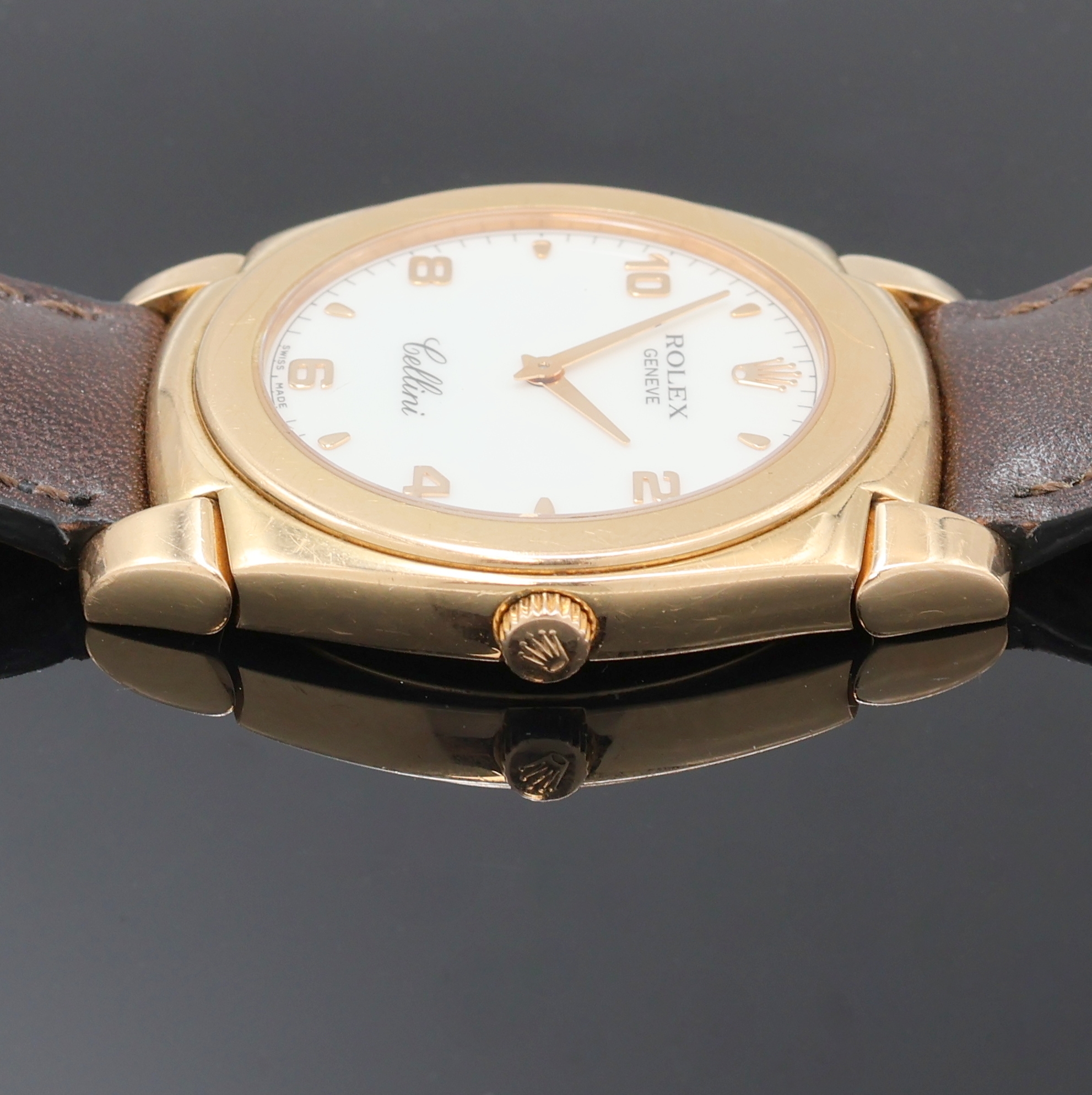 Detail e: ROLEX Cellini Herrenarmbanduhr "Cestello" in RG 750/000 Referenz 5330, Handaufzug, massives Goldgeh. inkl. Lederband m. orig. RG 750/000 ...