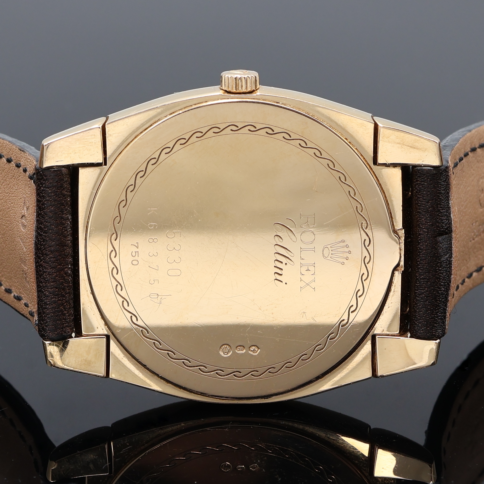 Detail f: ROLEX Cellini Herrenarmbanduhr "Cestello" in RG 750/000 Referenz 5330, Handaufzug, massives Goldgeh. inkl. Lederband m. orig. RG 750/000 ...