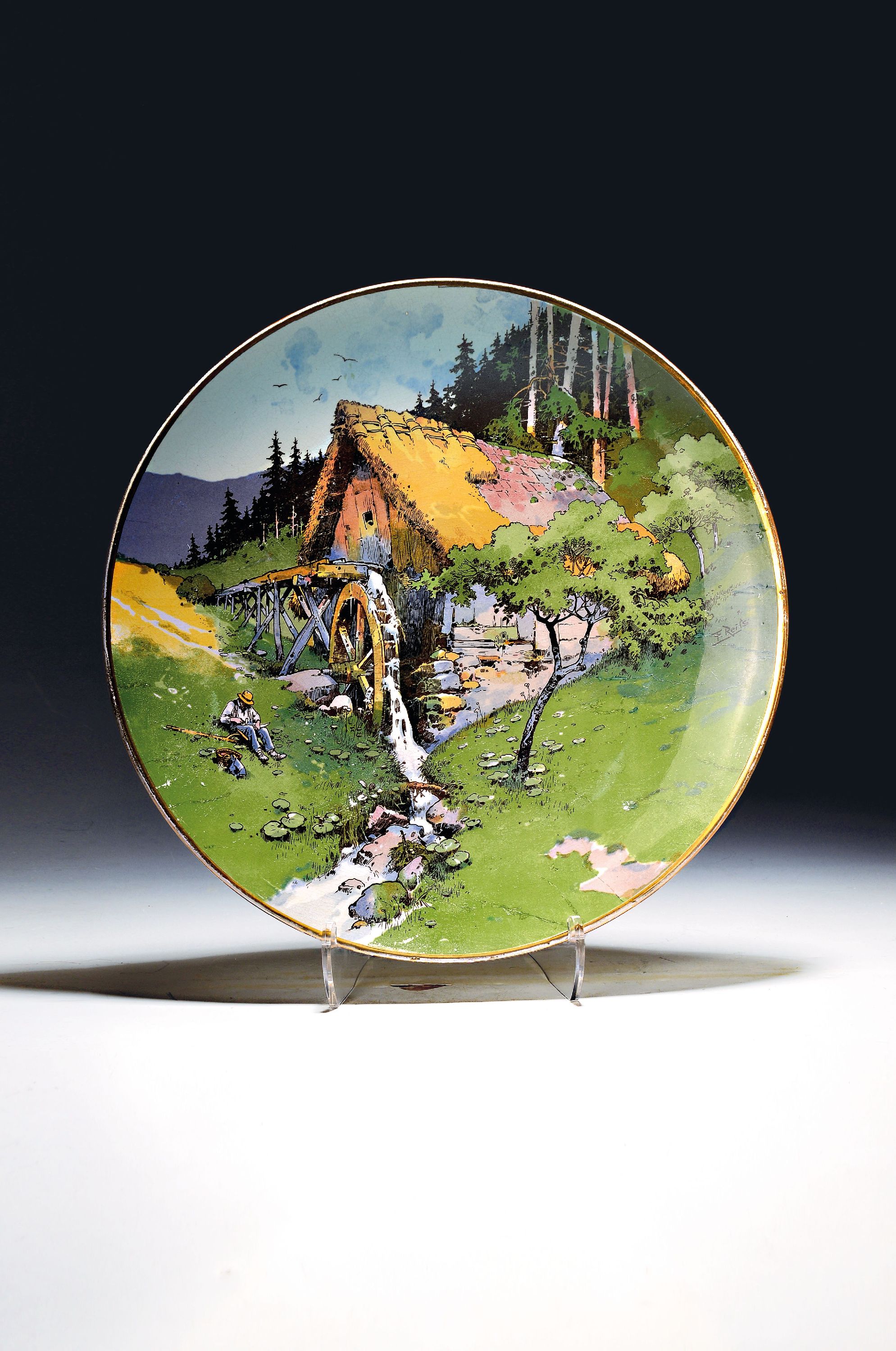 Image 27097136 - Großer Wandteller, Villeroy & Boch, signiert F. Reiss, um 1900, Feinsteingut, Motiv: ...
