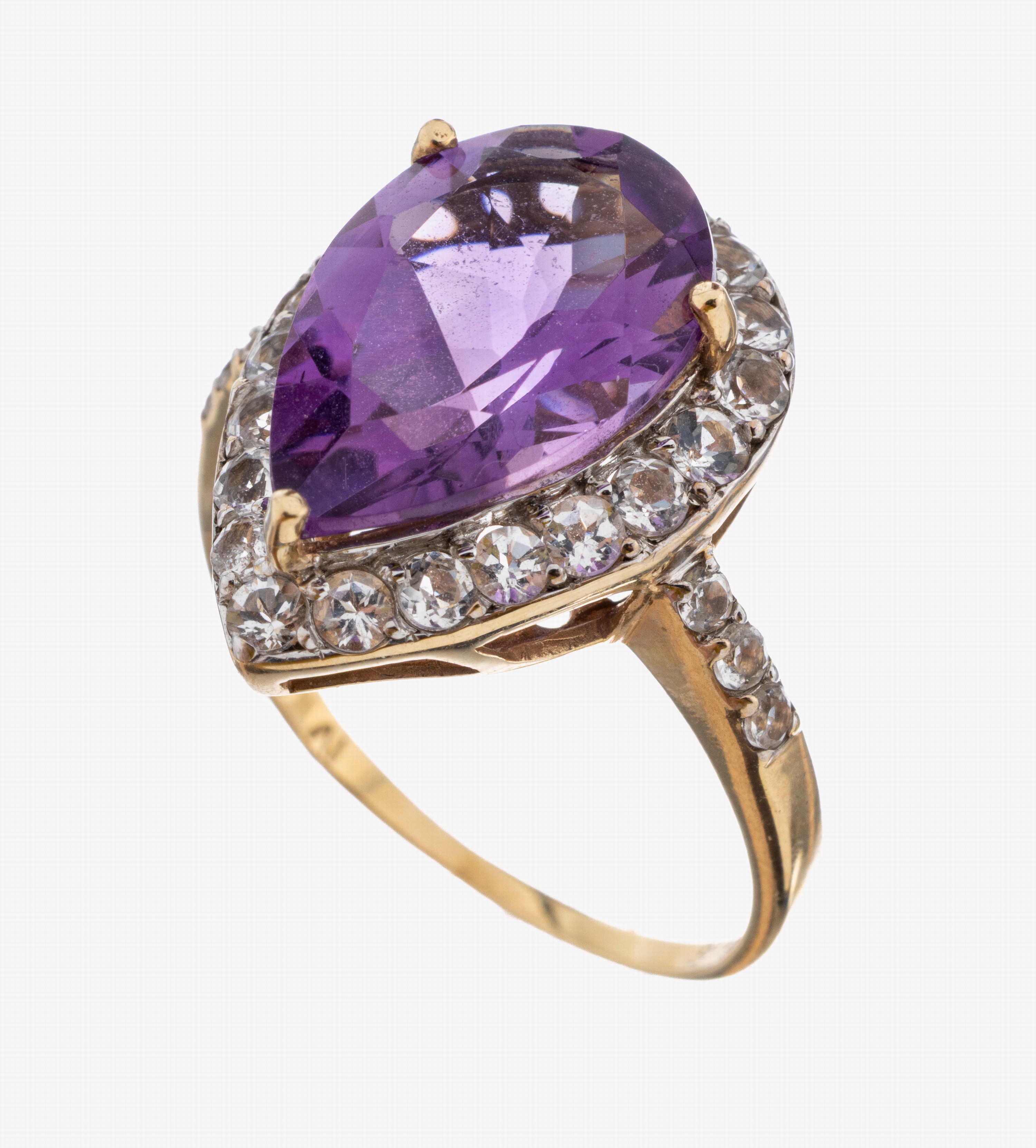 Image 27097162 - 9 kt Gold Amethyst-Ring, GG 375/000, facett. Amethyst-Tropfen ca. 5.0 ct, umgeben von ...