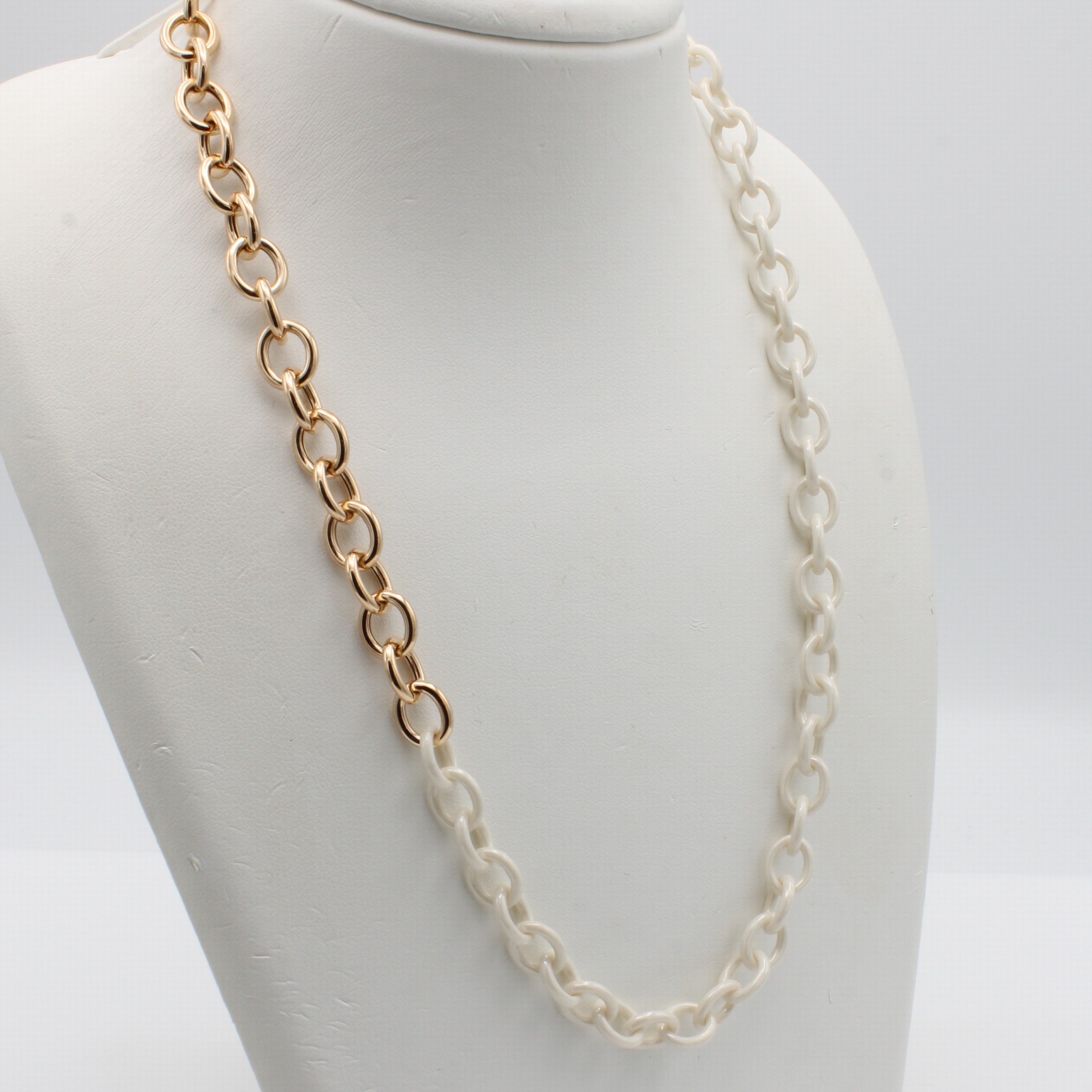 Image 27097165 - Ringelcollier mit Keramikzwischenteilen, RoseG 750/000, Federringschl., elfenbeinfarb. ...