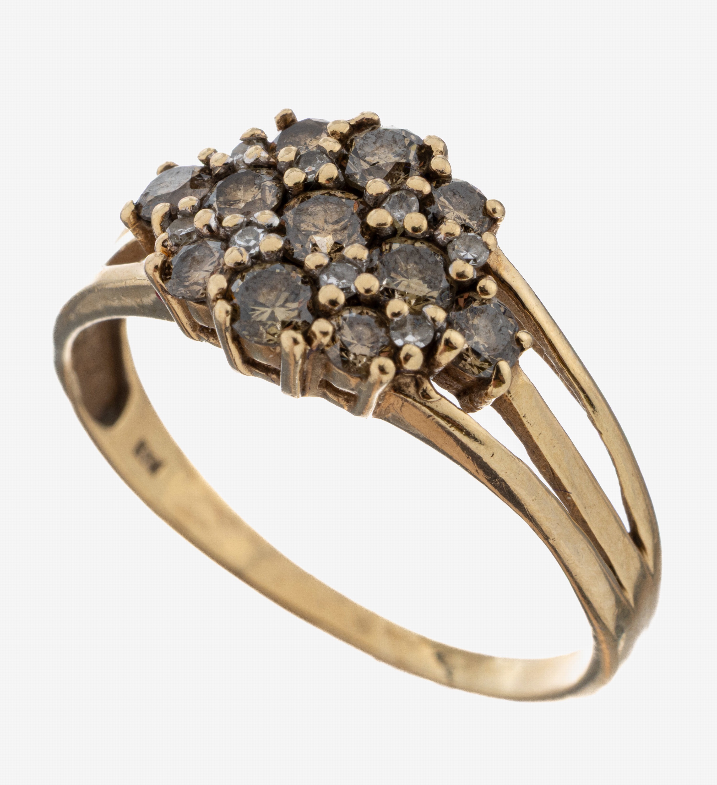 Image 27097171 - 9 kt Gold Diamant-Ring, GG 375/000, 11 Brillanten zus. ca. 0.70 ct Braun/si-p, 8 ...
