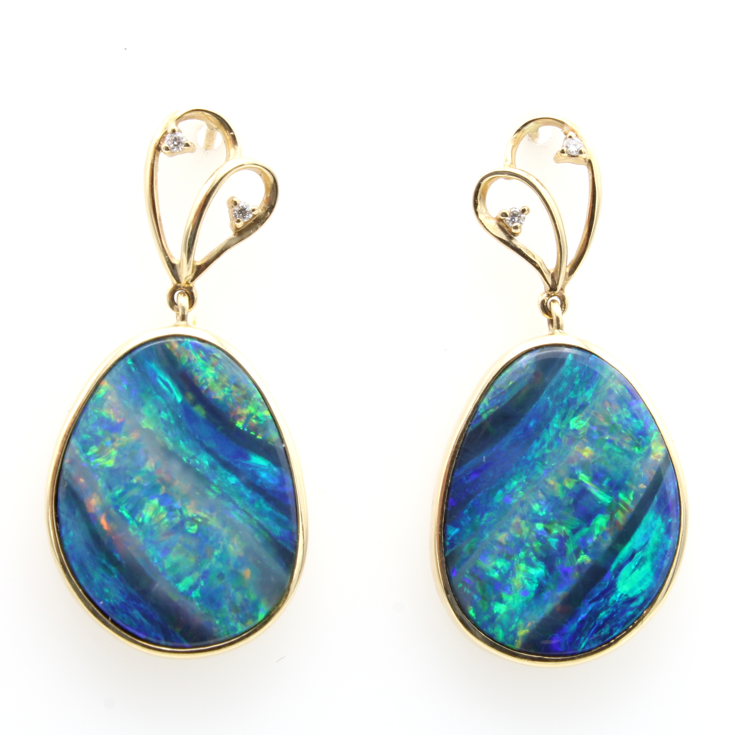 Image 27097172 - Paar Ohrgehänge mit Opaldubletten und Brillanten, GG 585/000, 2 Opaldubletten zus.ca. ...