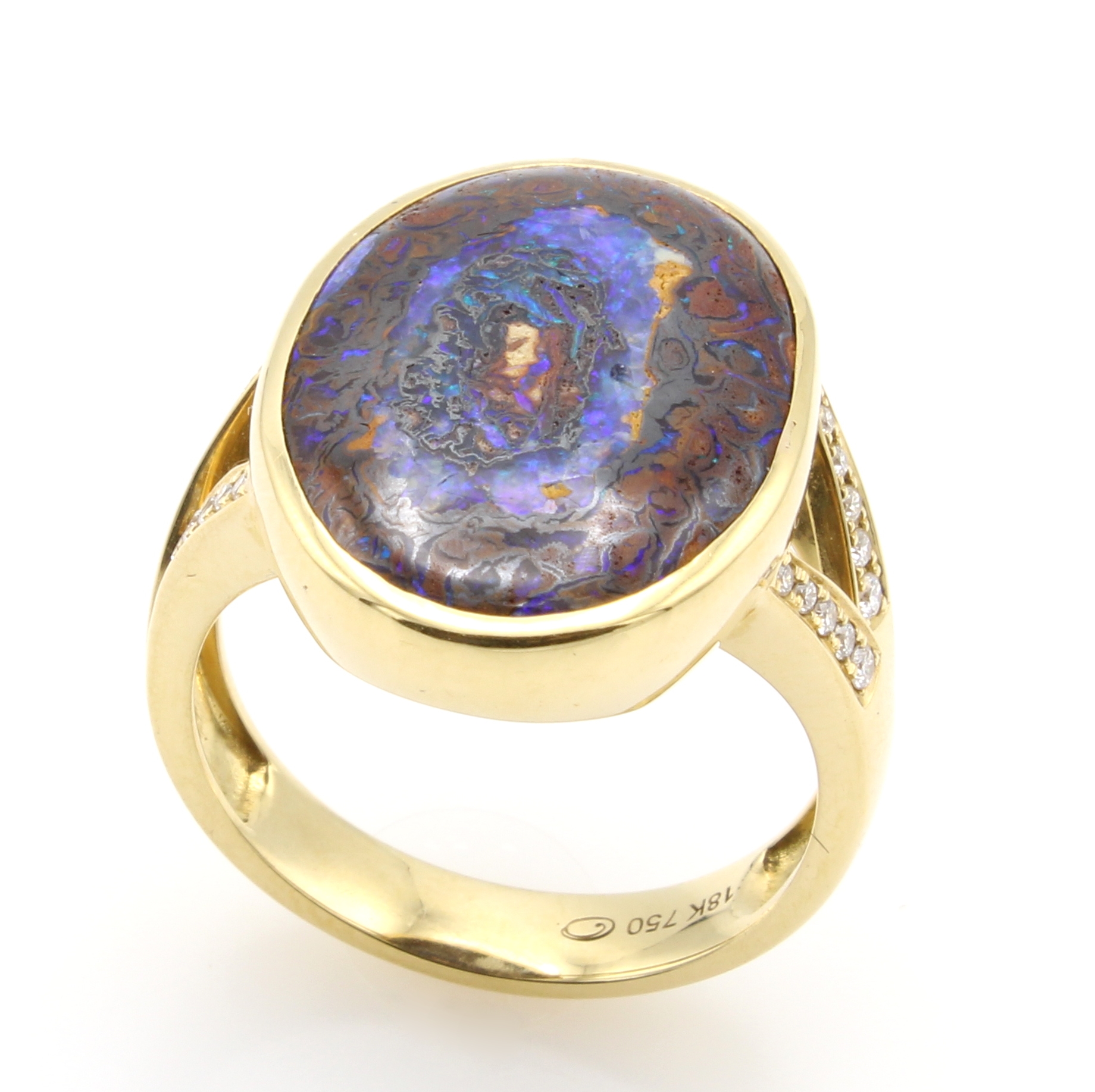 Image 27097174 - Ring mit Yowah-Nuss Opal und Brillanten, GG 750/000, ovaler Opal ca. 13.10 ct, 20 Brill. ...