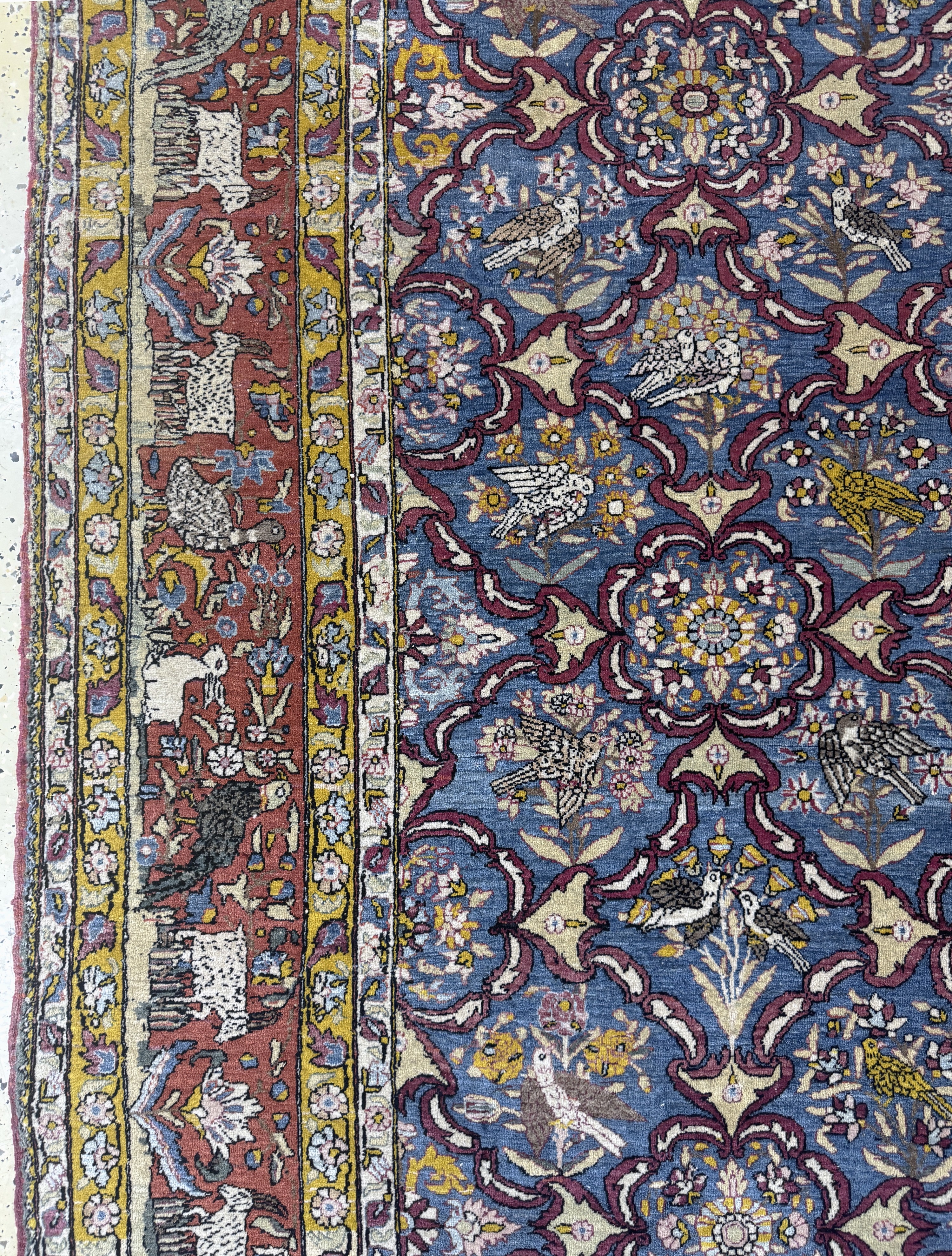 Detail d: Teheran antik, Persien, Anfang 20.Jhd, Wolle auf Baumwolle, ca. 288 x 200 cm, EHZ: 2,(Mottenfrass).