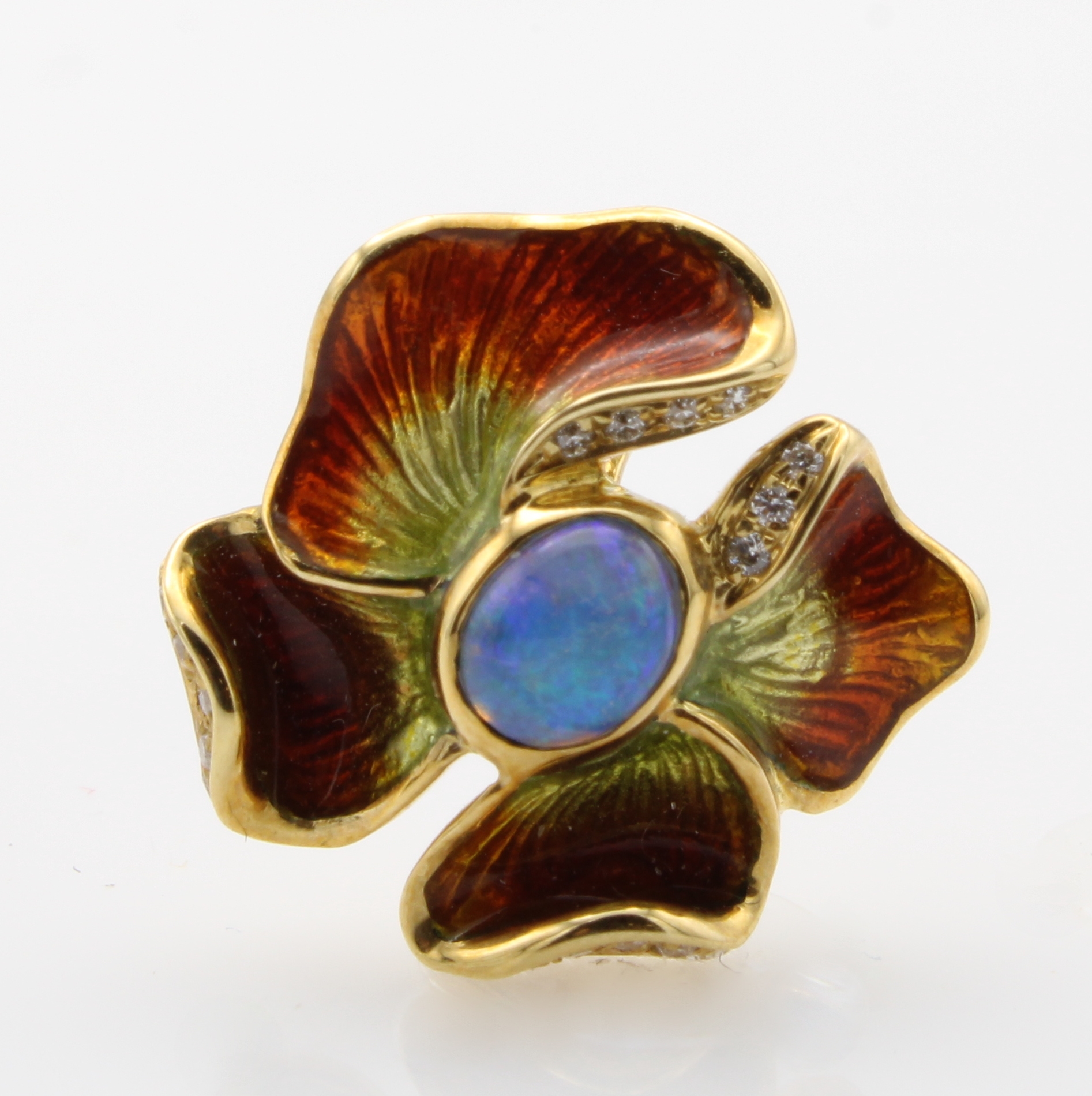 Image 27097186 - Anhänger mit Opal, Email und Brillanten, GG 19 Brill. zus. ca. 0.05 ct Weiß/si ...