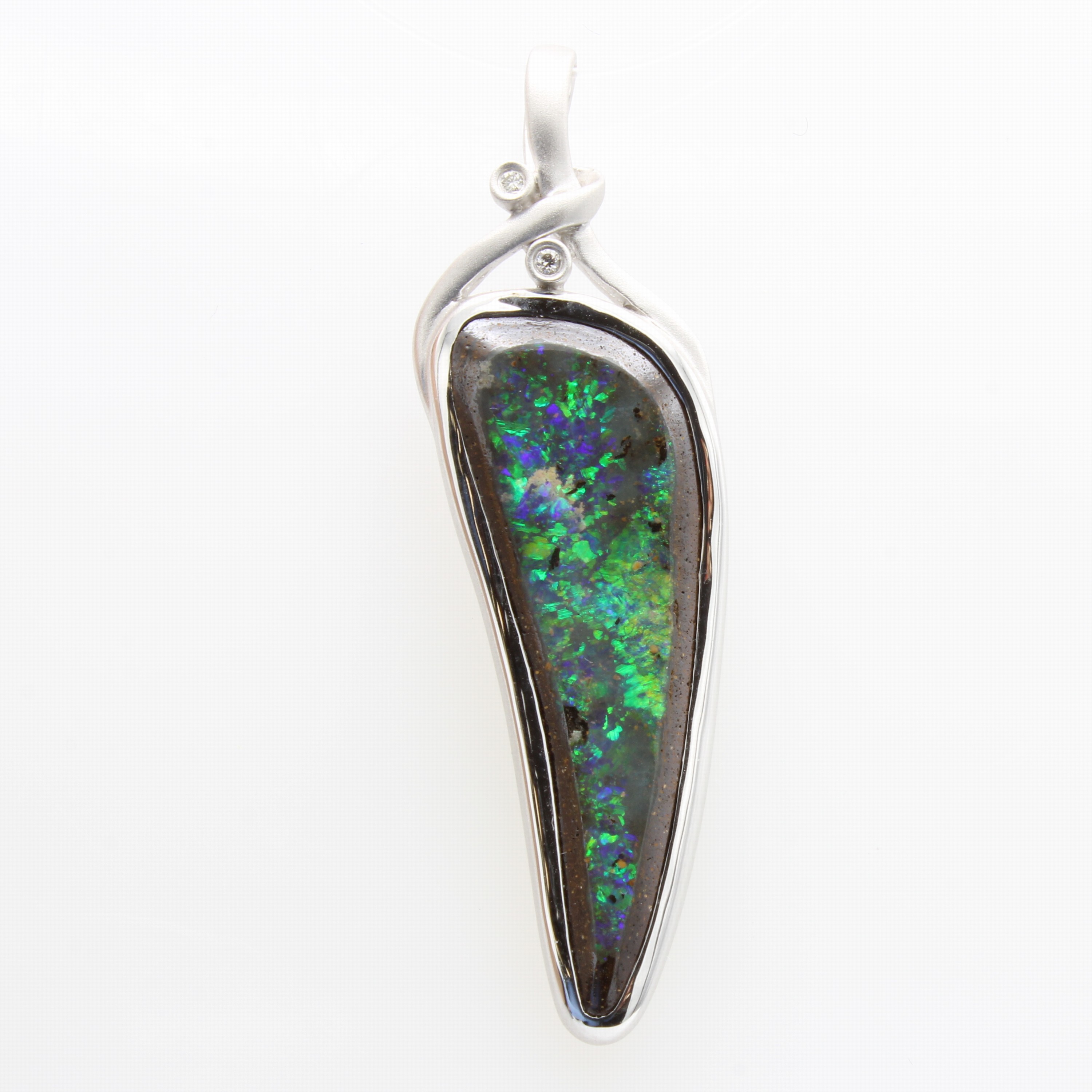 Image 27097191 - Anhänger mit Boulderopal und Brillanten, WG 750/000, z.T. matt., Boulderopal ca. 16.4 ...