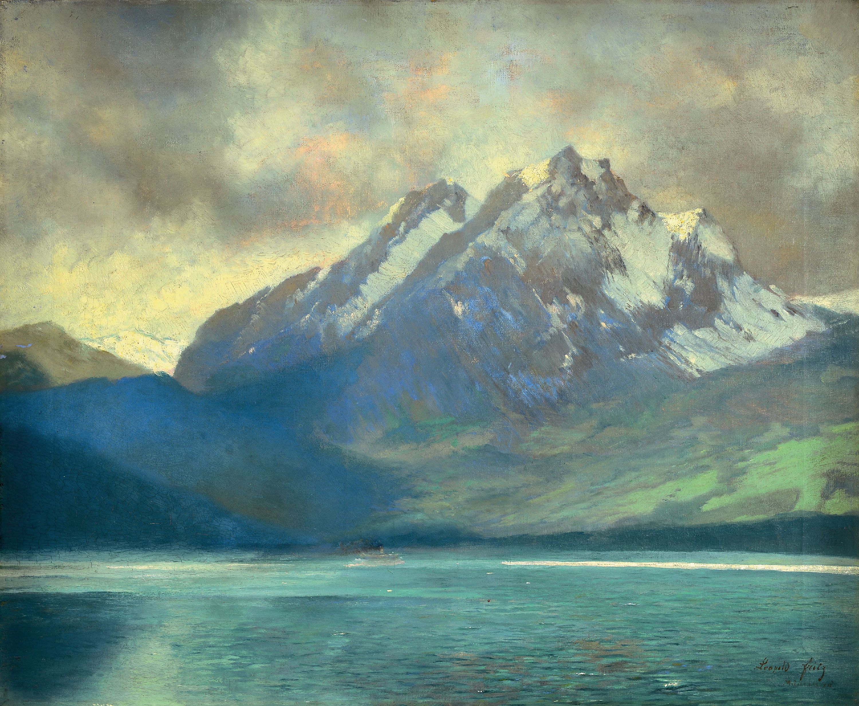 Image 27097195 - Leopold Seitz, Maler um 1880-1900, Der Herzogstrand am Kochelsee, Öl/Lwd, rechts unten ...