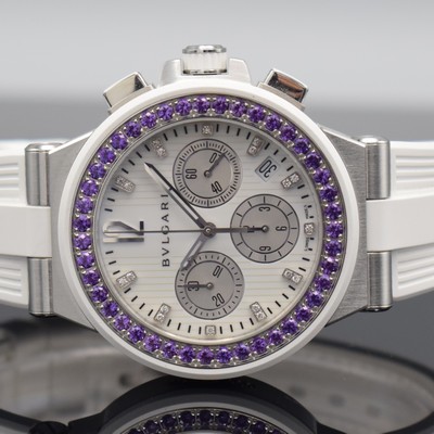 27097122a - BULGARI Diagono auf 500 Stück limitierter Armbandchronograph mit Amethysten & Diamanten ...