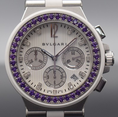 27097122c - BULGARI Diagono auf 500 Stück limitierter Armbandchronograph mit Amethysten & Diamanten ...