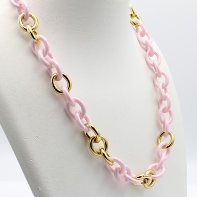 27097129a - Collier mit Keramikzwischenteilen, GG 750/ 000, runde Glieder, zart rose Keramikglieder, ...