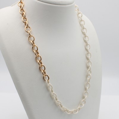 Image Ringelcollier mit Keramikzwischenteilen, RoseG 750/000, Federringschl., elfenbeinfarb. ...