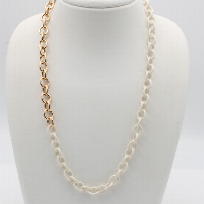 27097165a - Ringelcollier mit Keramikzwischenteilen, RoseG 750/000, Federringschl., elfenbeinfarb. ...