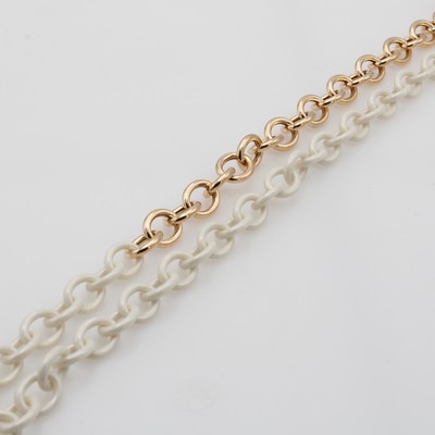 27097165b - Ringelcollier mit Keramikzwischenteilen, RoseG 750/000, Federringschl., elfenbeinfarb. ...