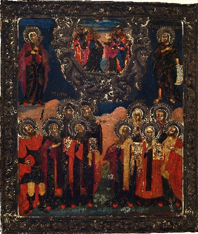 27097197k - Himmelfahrts-Ikone, Russland, letztes Drittel 19.Jh., Tempera auf Holz, Silberoklad ...